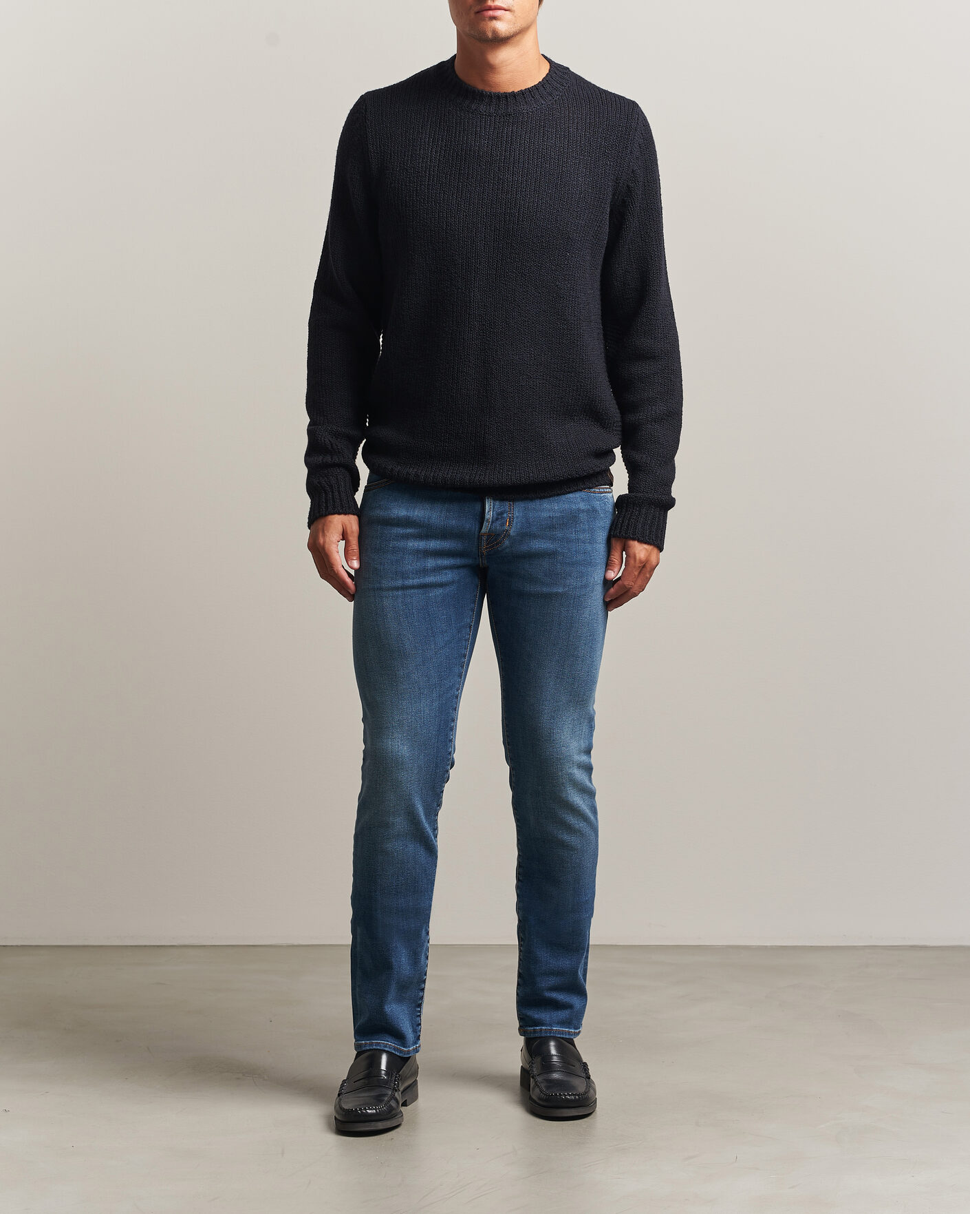 Herre | Gensere | Jacob Cohën | Muffled Virgin Wool Link Stitch Sweater Navy