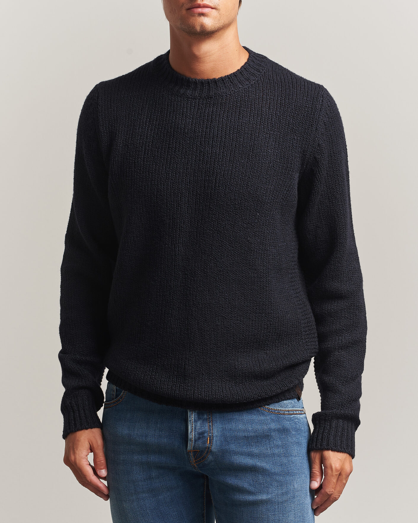 Herre | Gensere | Jacob Cohën | Muffled Virgin Wool Link Stitch Sweater Navy