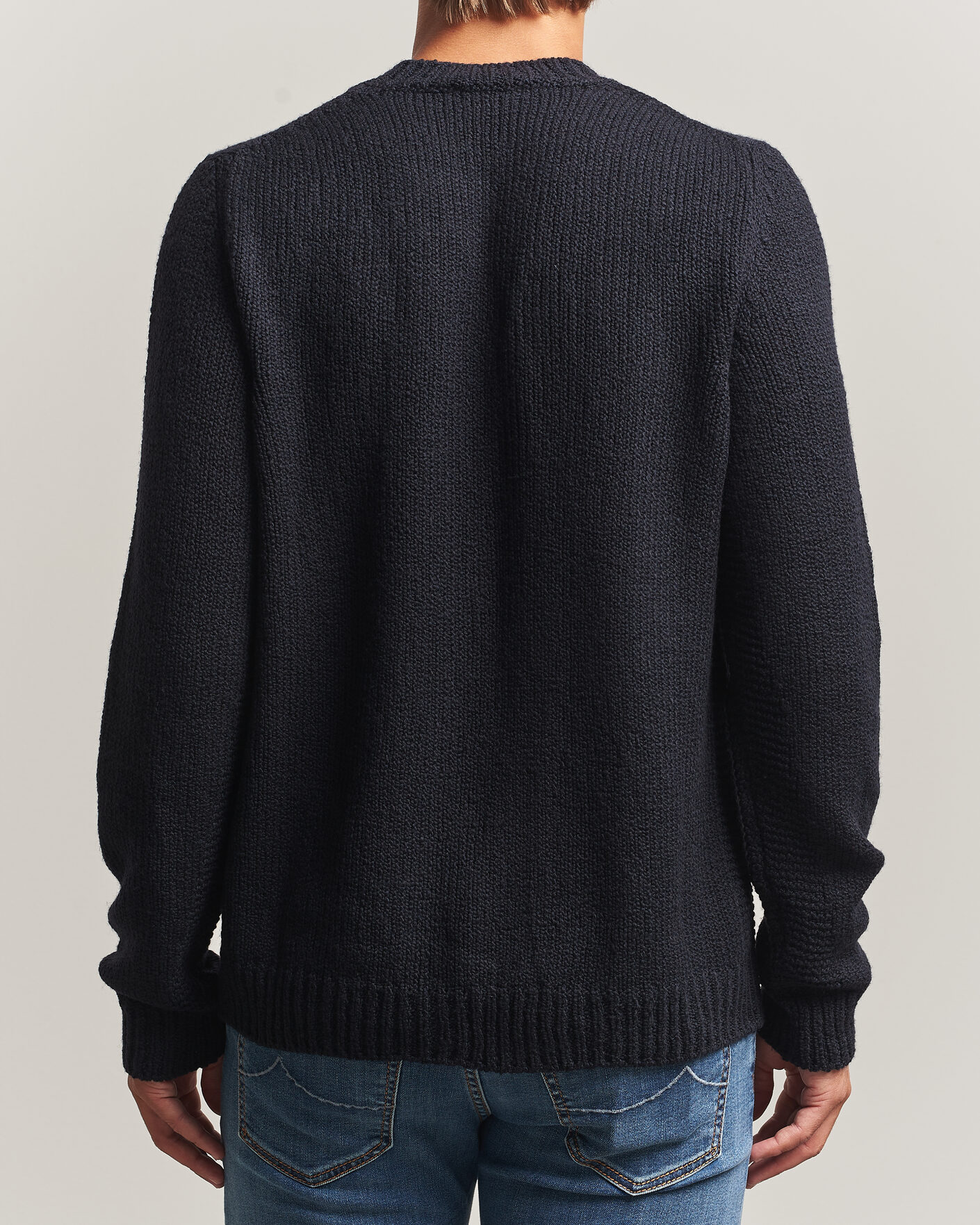 Herre | Gensere | Jacob Cohën | Muffled Virgin Wool Link Stitch Sweater Navy