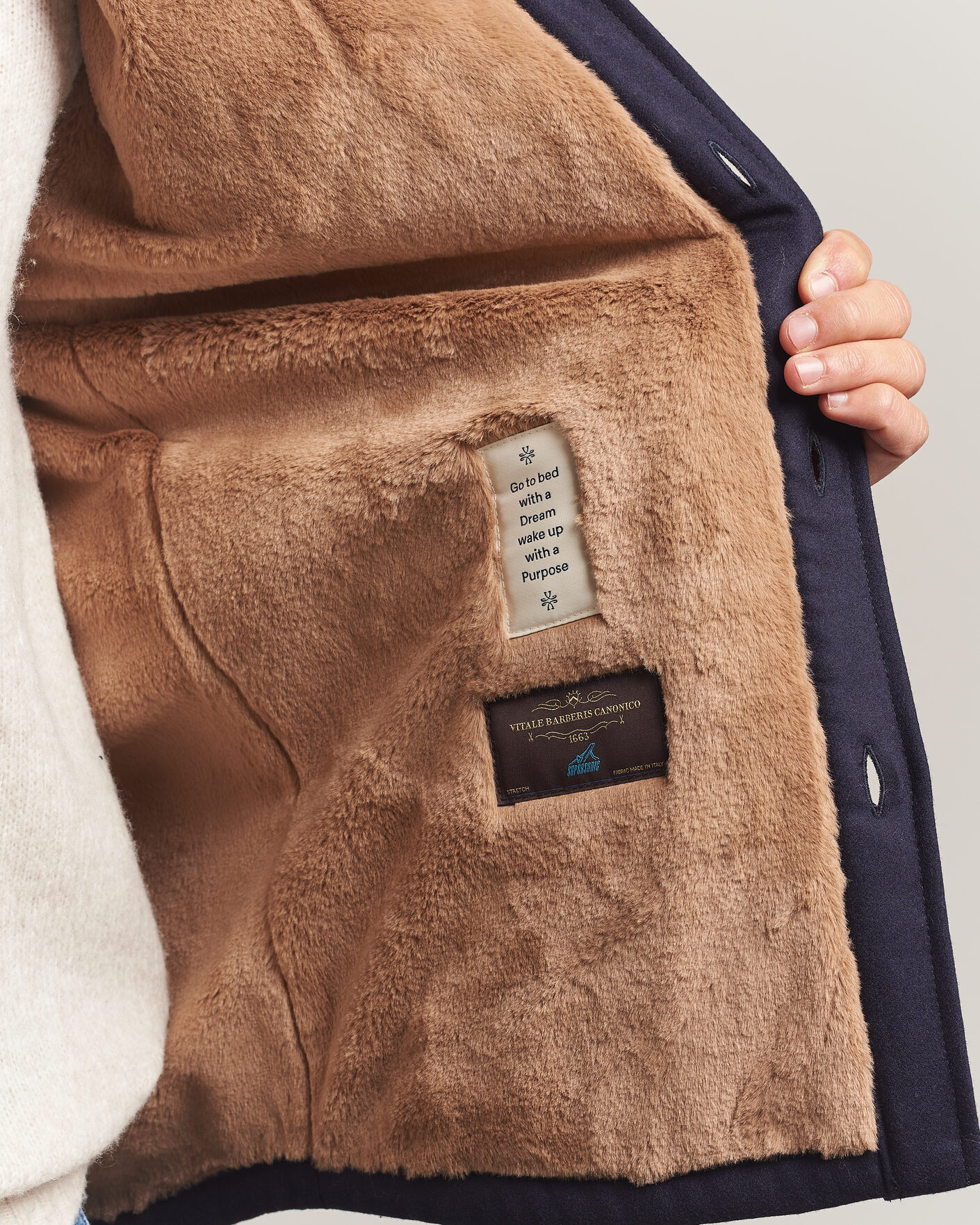 Herre | Jakker | Jacob Cohën | Wool Flannel Eco Fur Lined Shirt Jacket Navy