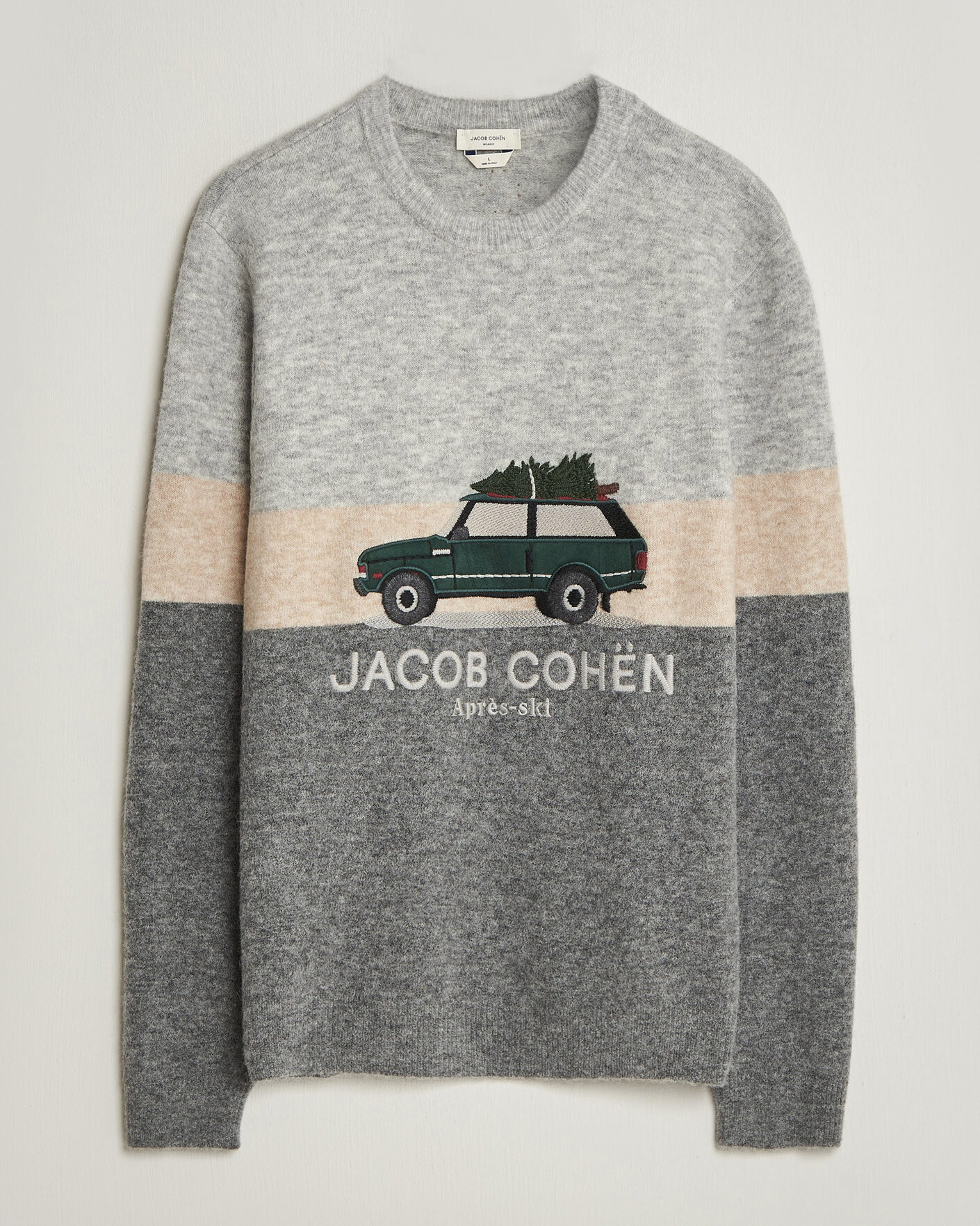 Herre | Gensere | Jacob Cohën | Embroidery Knitted Apres-Ski Crew Neck Grey