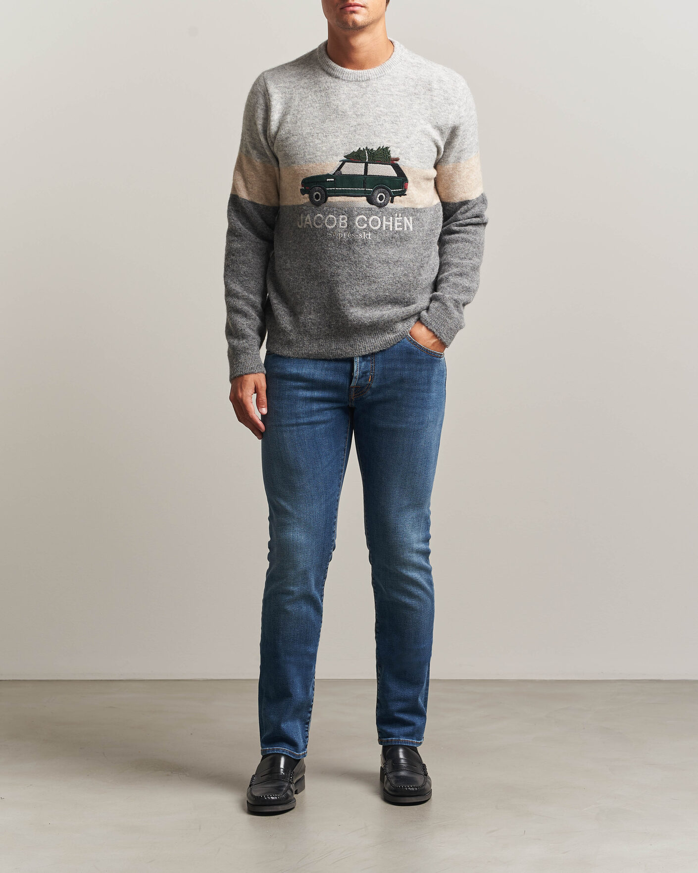 Herre | Gensere | Jacob Cohën | Embroidery Knitted Apres-Ski Crew Neck Grey