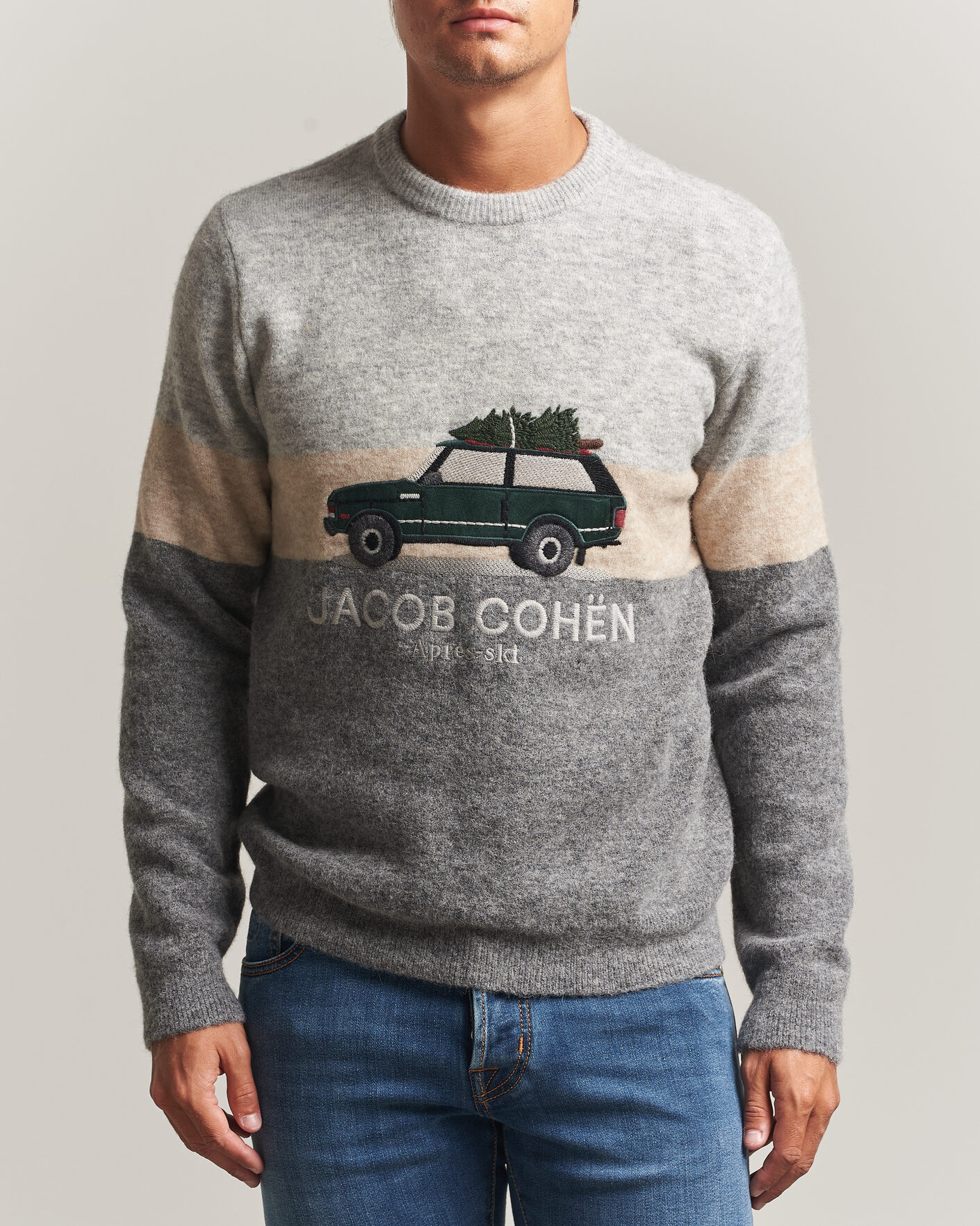 Herre | Gensere | Jacob Cohën | Embroidery Knitted Apres-Ski Crew Neck Grey
