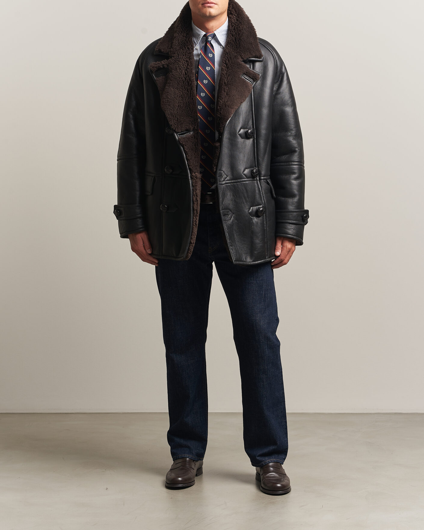 Herre | Jakker | Gant | Shearling Leather Peacoat Black
