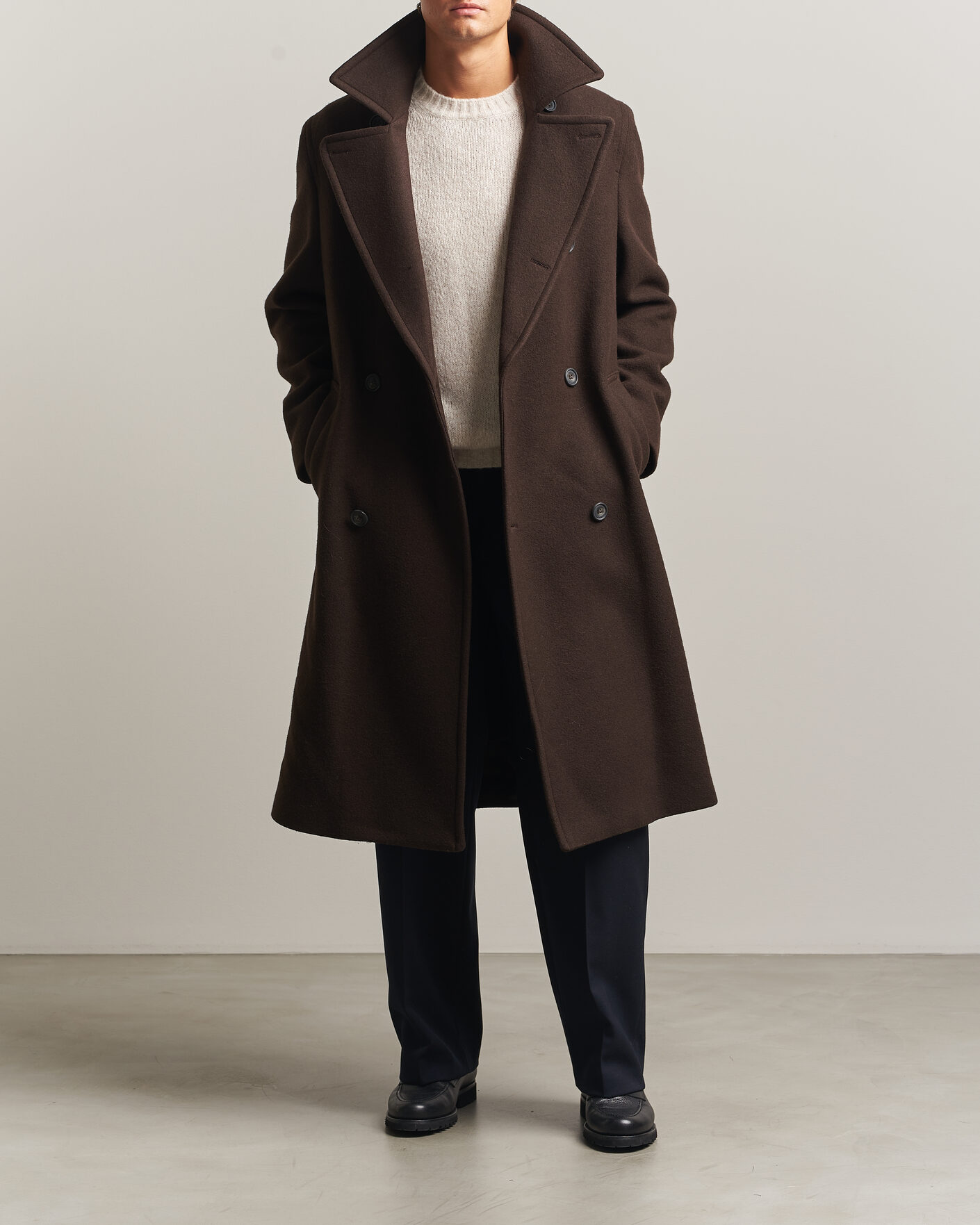 Herre | Jakker | Gant | Wool Double Breasted Belted Coat Black Brown