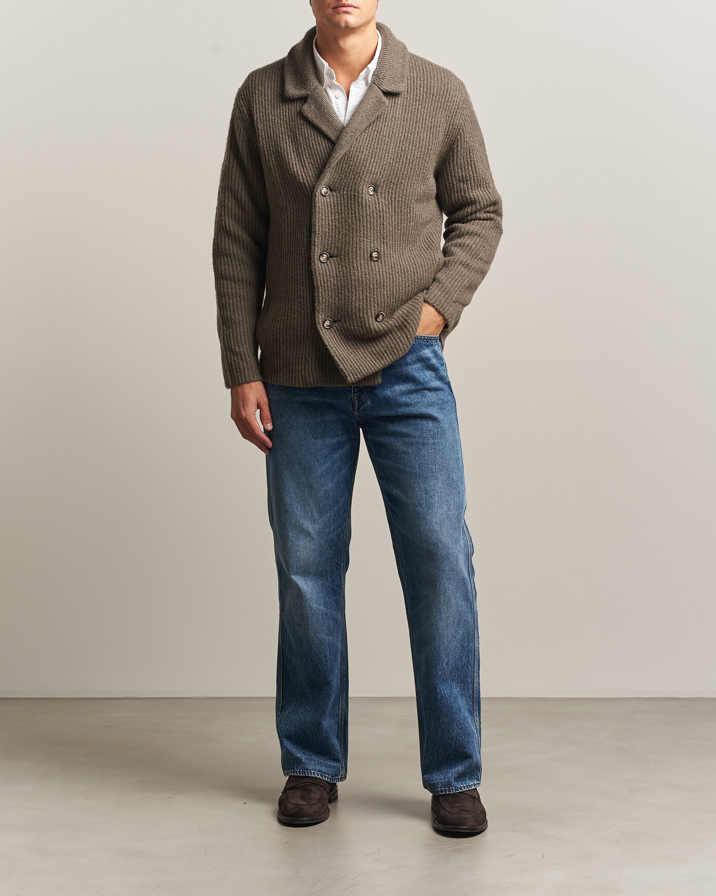 Herre | Gensere | Gant | Wool/Yak Knitted Cardigan Faded Taupe
