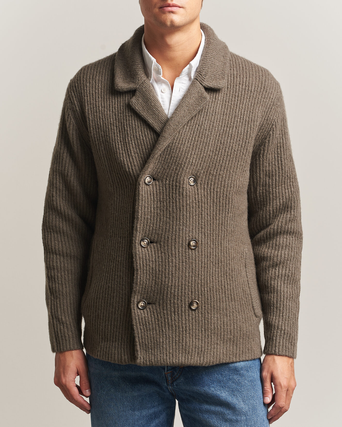 Herre | Gensere | Gant | Wool/Yak Knitted Cardigan Faded Taupe