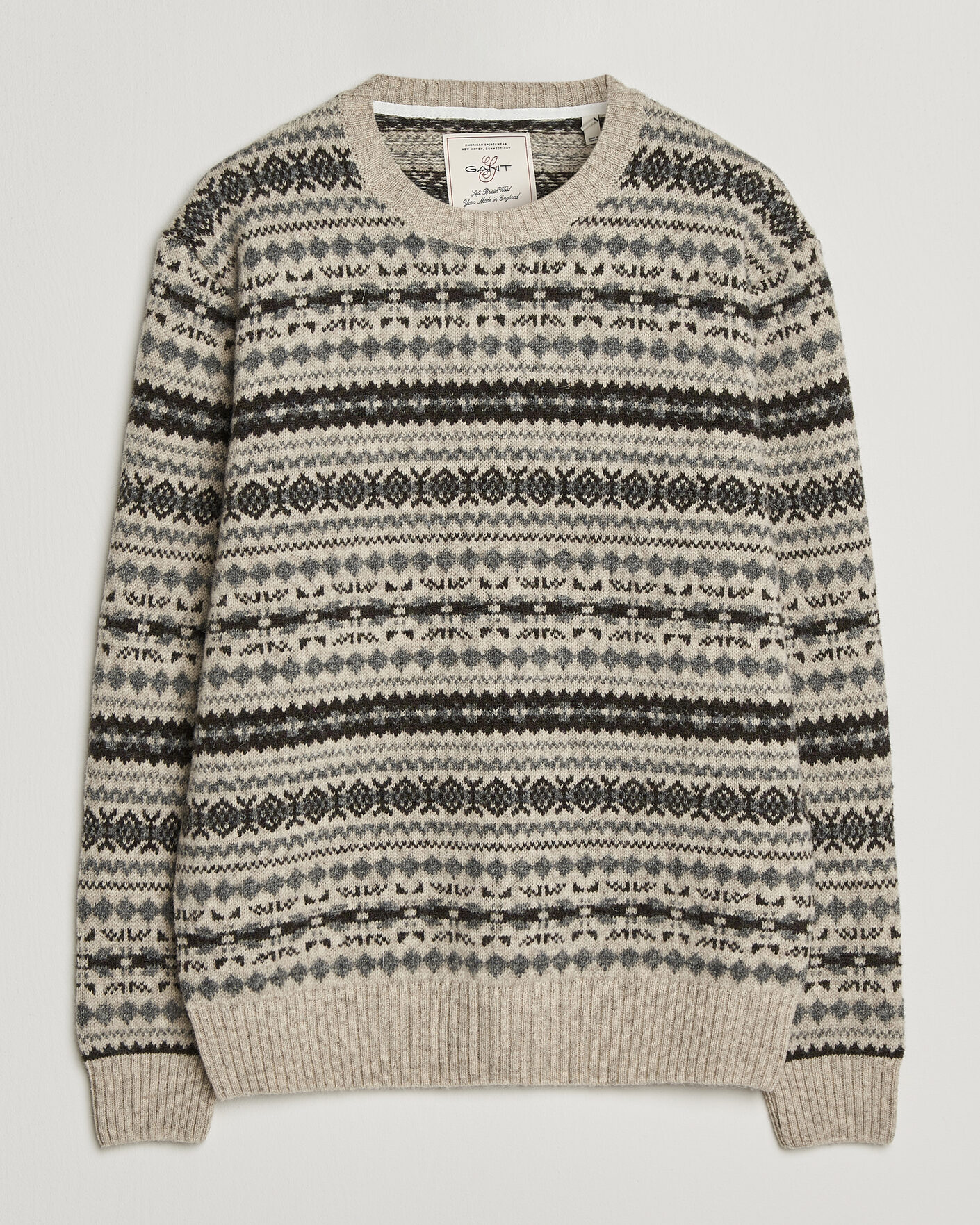 Herre | Gensere | Gant | Brushed Wool Fair Isle Sweater Light Beige Melange