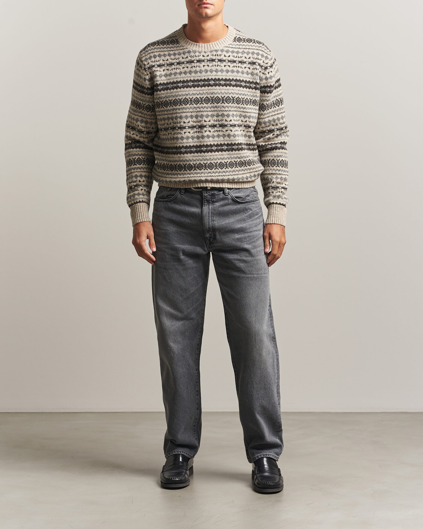 Herre | Gensere | Gant | Brushed Wool Fair Isle Sweater Light Beige Melange