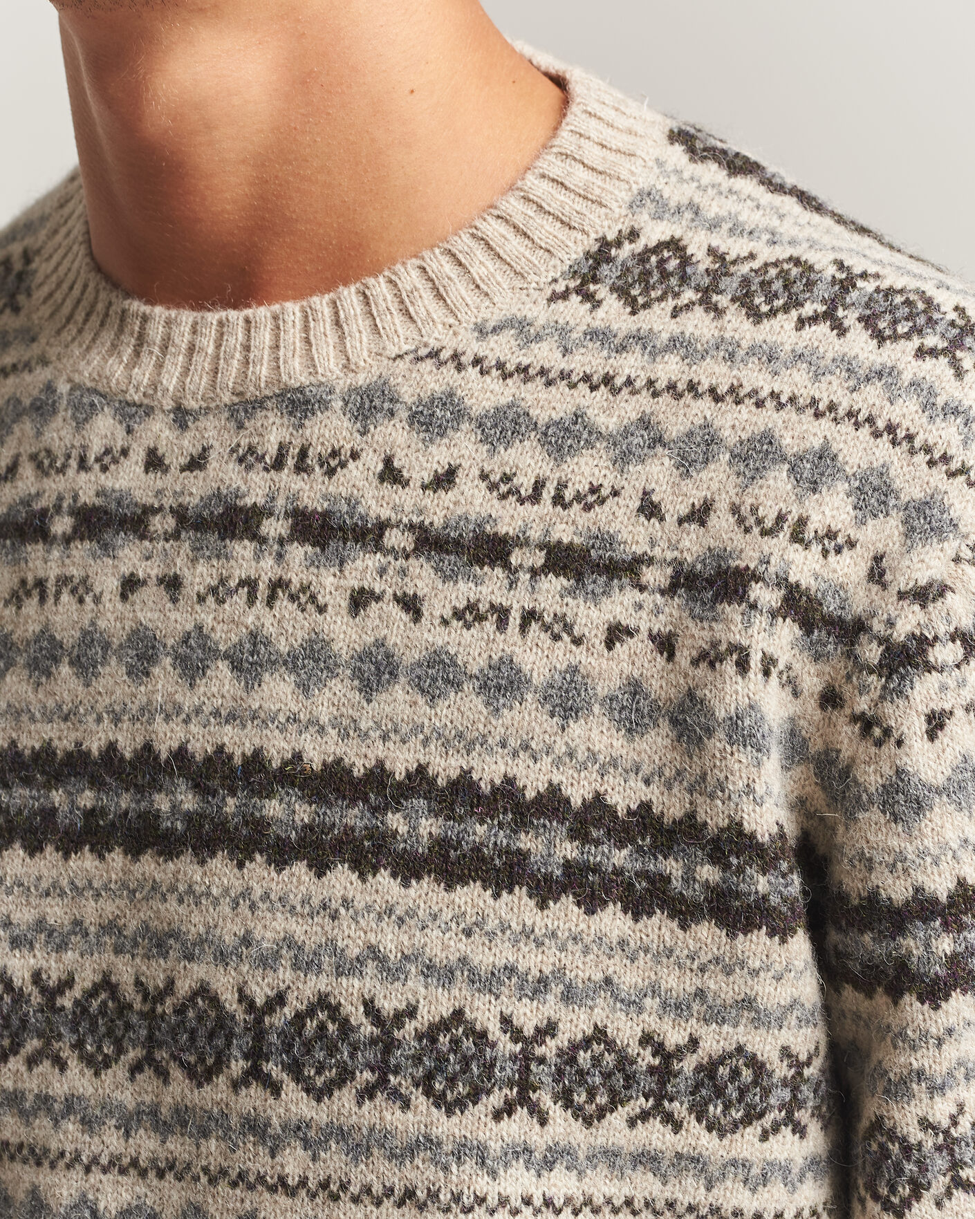 Herre | Gensere | Gant | Brushed Wool Fair Isle Sweater Light Beige Melange