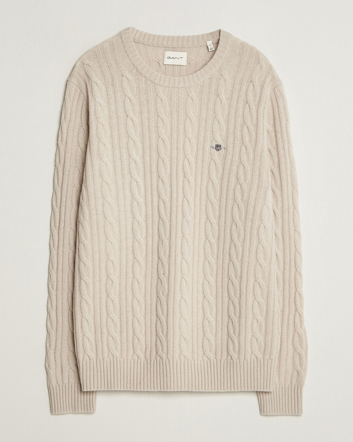 Herre | Gensere | Gant | Lambswool Cable Crew Neck Clay Beige