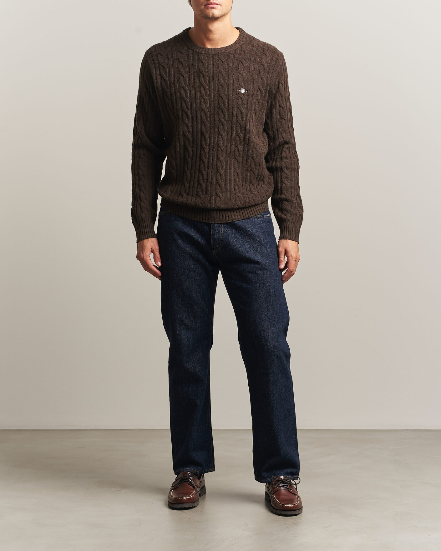 Herre | Gensere | Gant | Lambswool Cable Crew Neck Black Brown