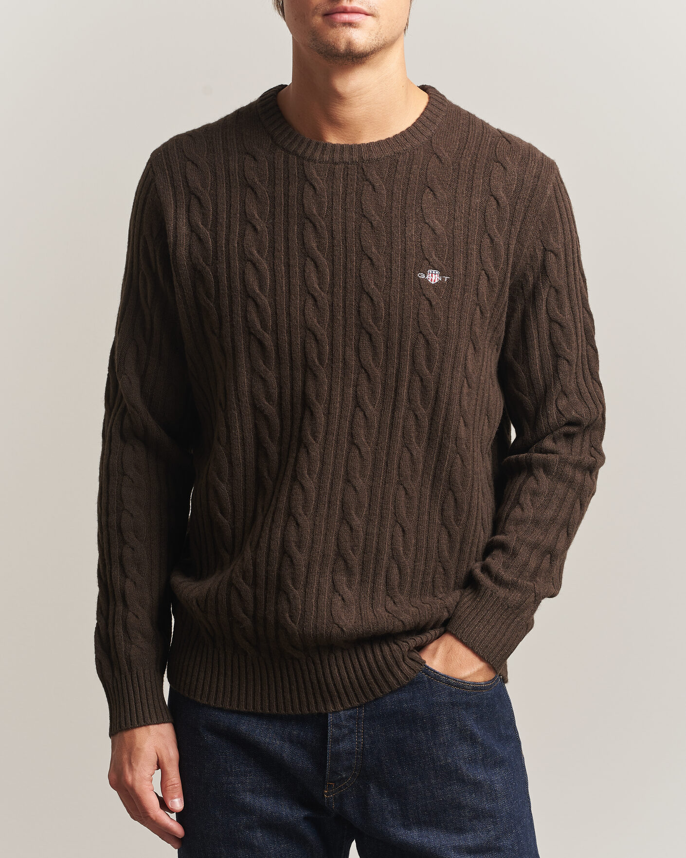 Herre | Gensere | Gant | Lambswool Cable Crew Neck Black Brown