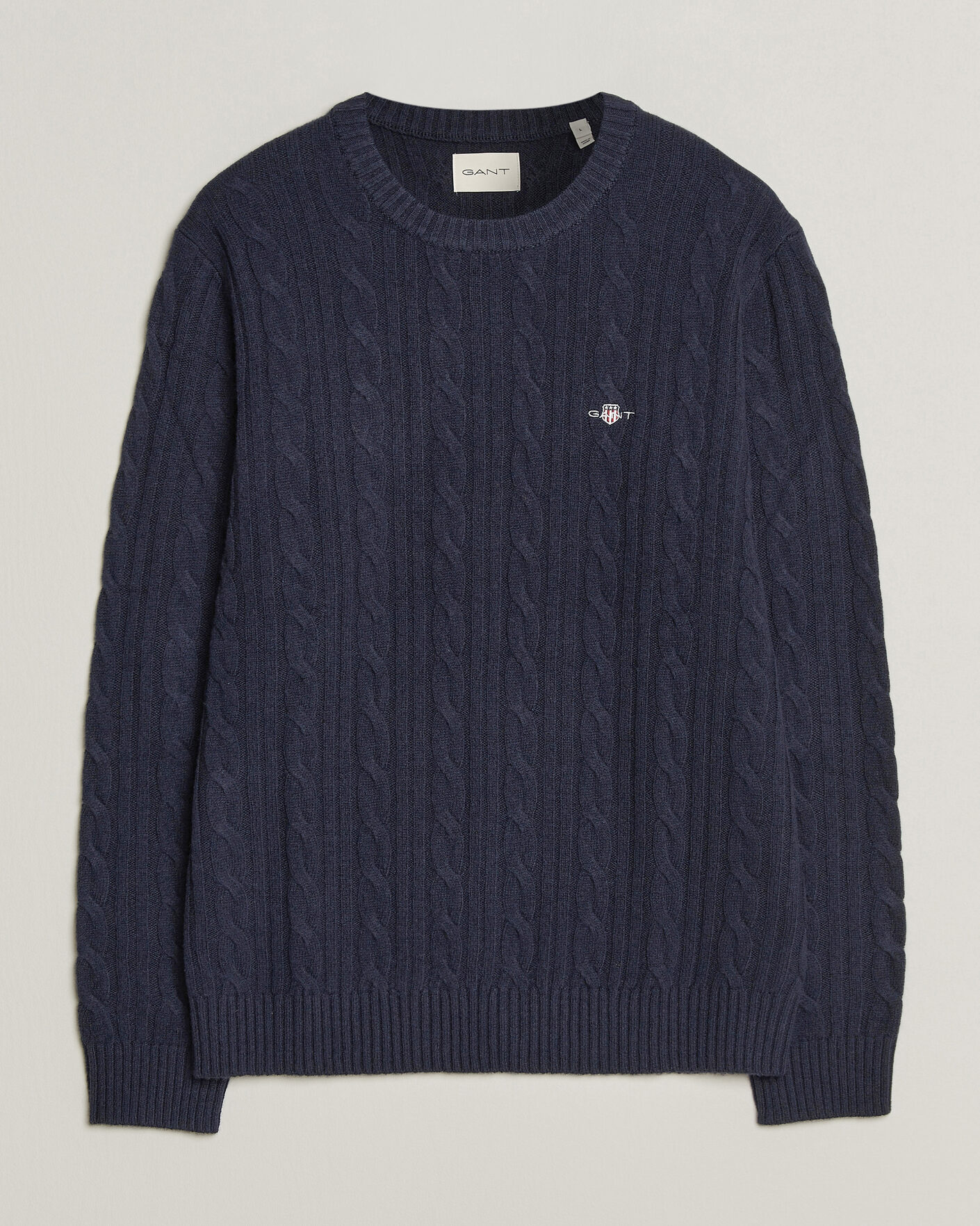 Herre | Gensere | Gant | Lambswool Cable Crew Neck Evening Blue