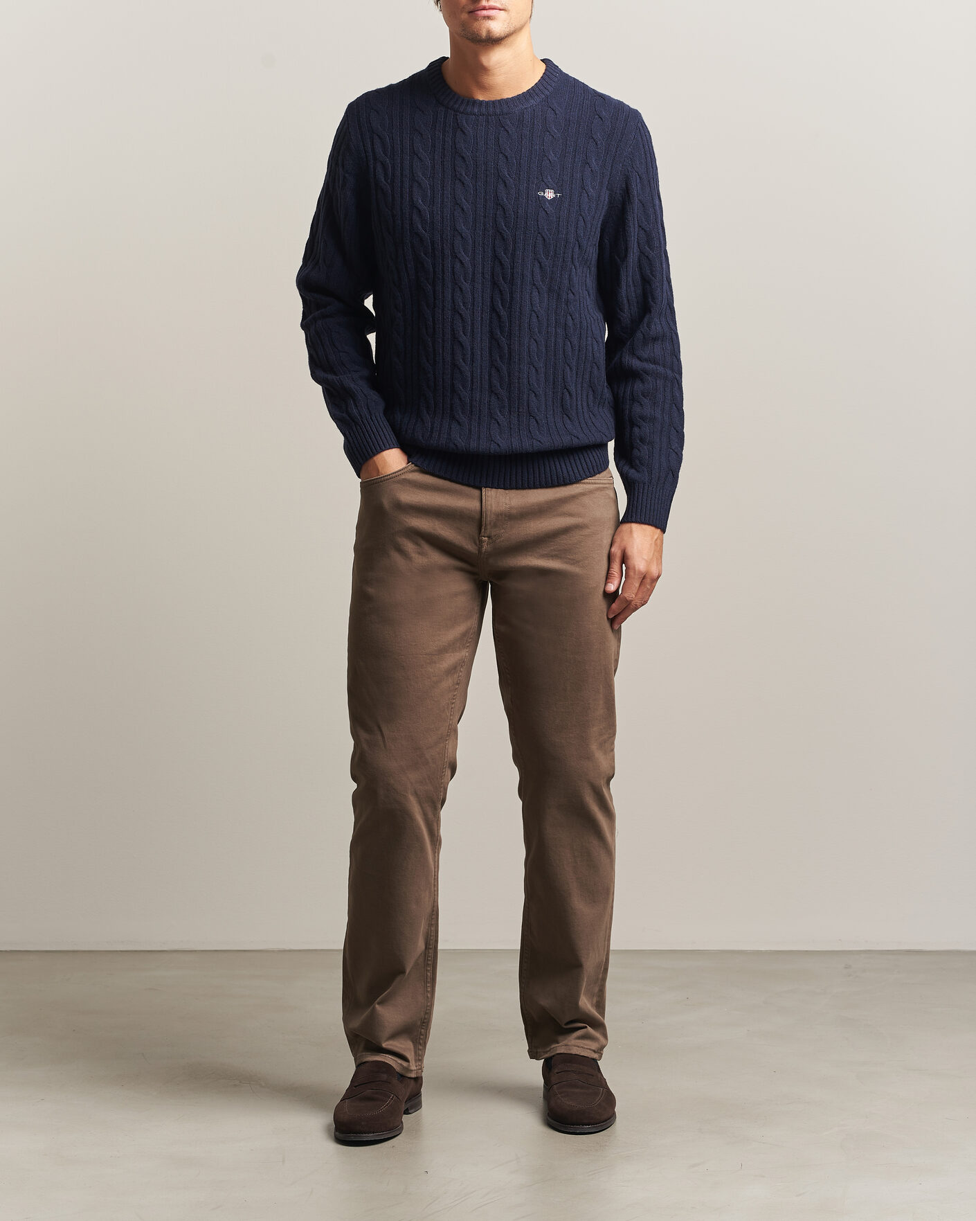 Herre | Gensere | Gant | Lambswool Cable Crew Neck Evening Blue