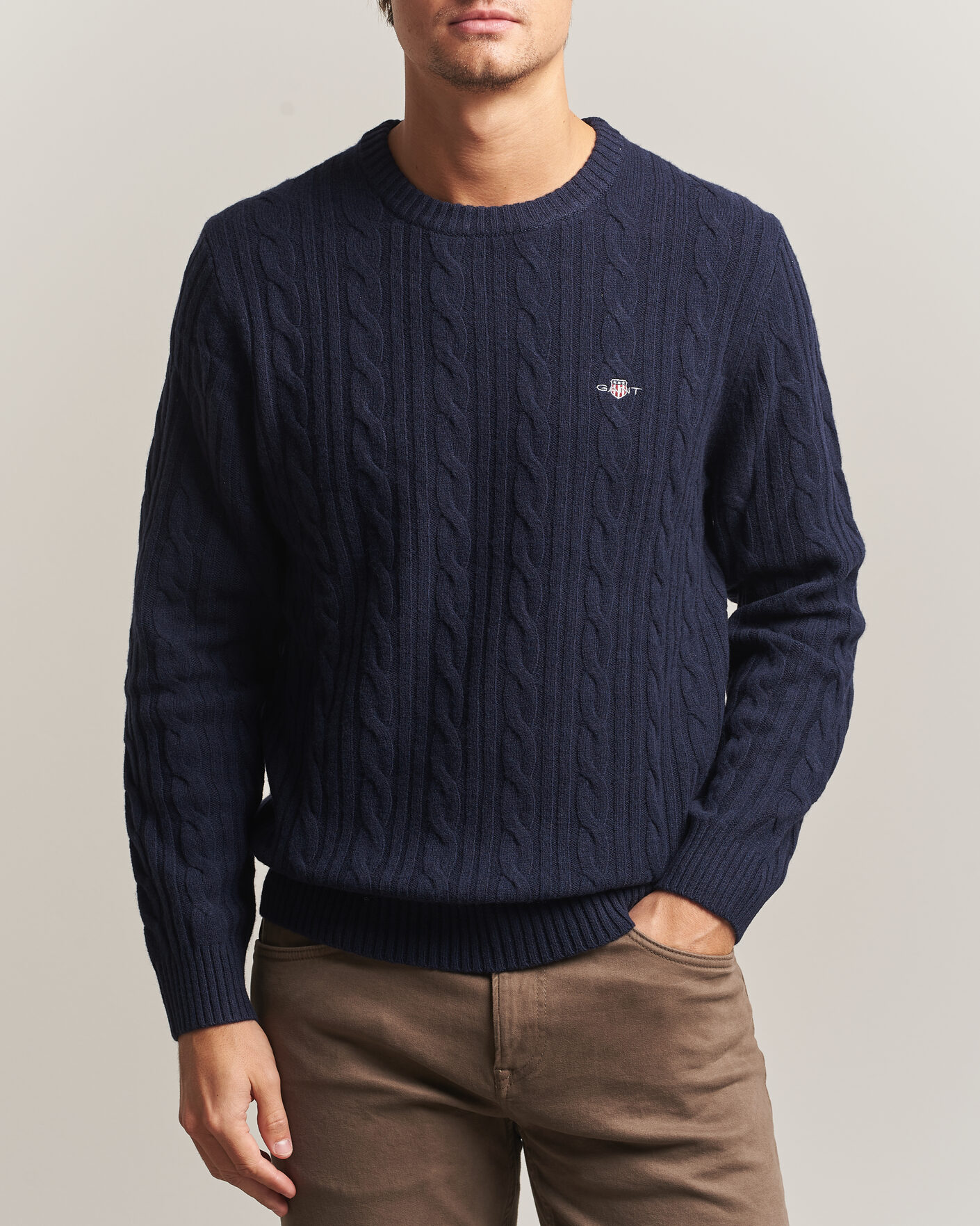 Herre | Gensere | Gant | Lambswool Cable Crew Neck Evening Blue