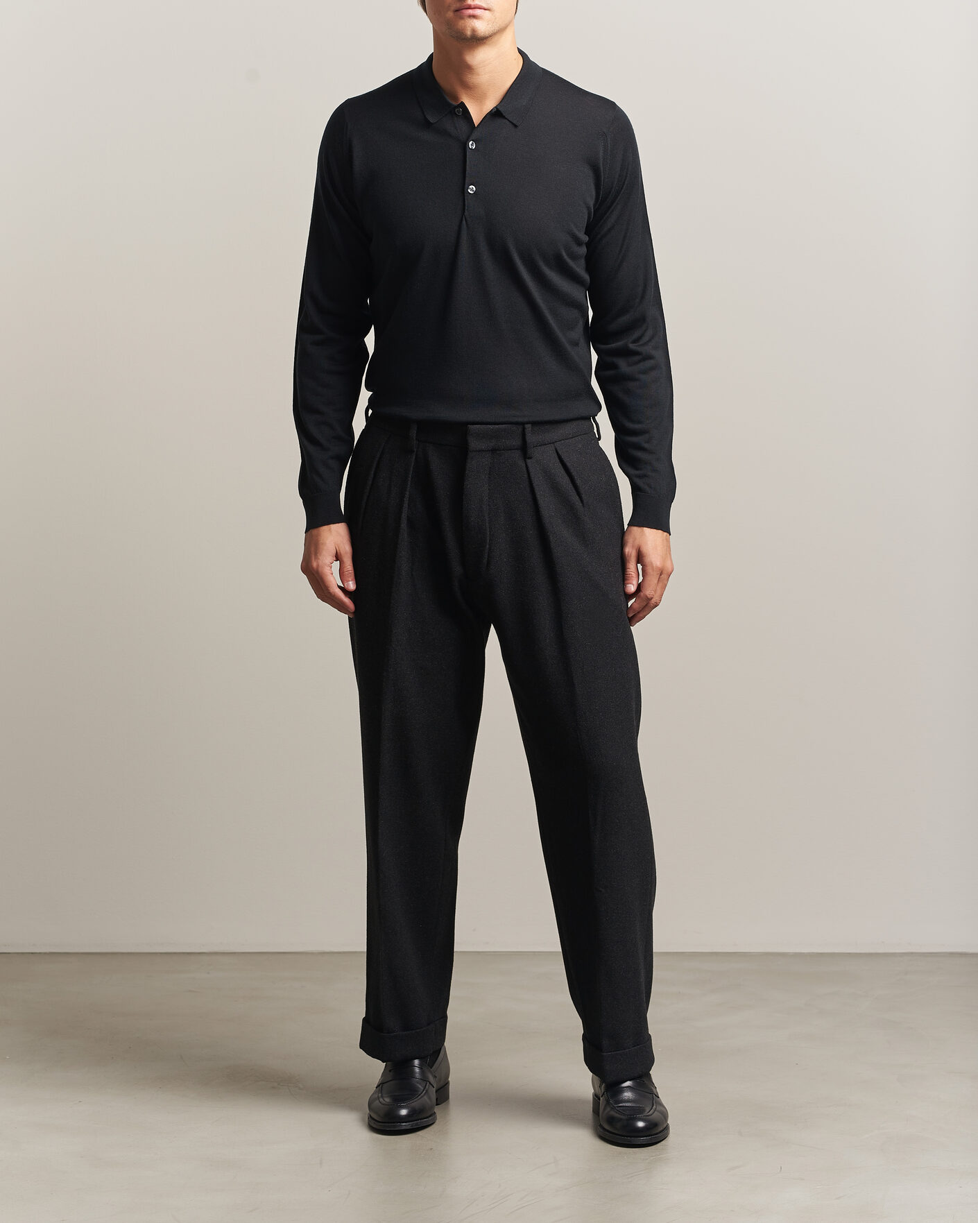 Herre | Gensere | John Smedley | Belper Extra Fine Merino Polo Pullover Black