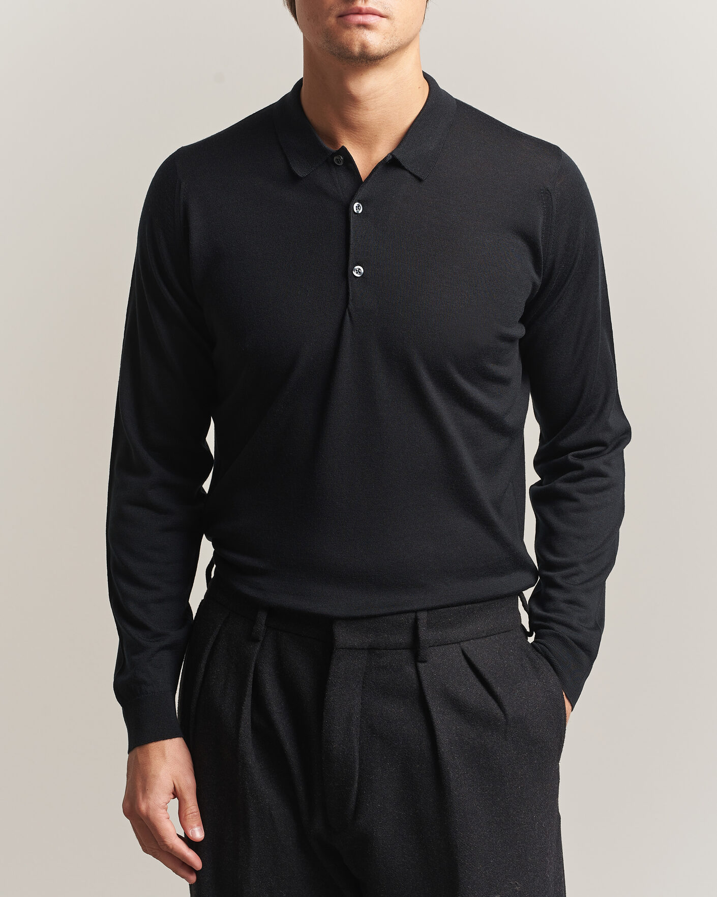 Herre | Gensere | John Smedley | Belper Extra Fine Merino Polo Pullover Black