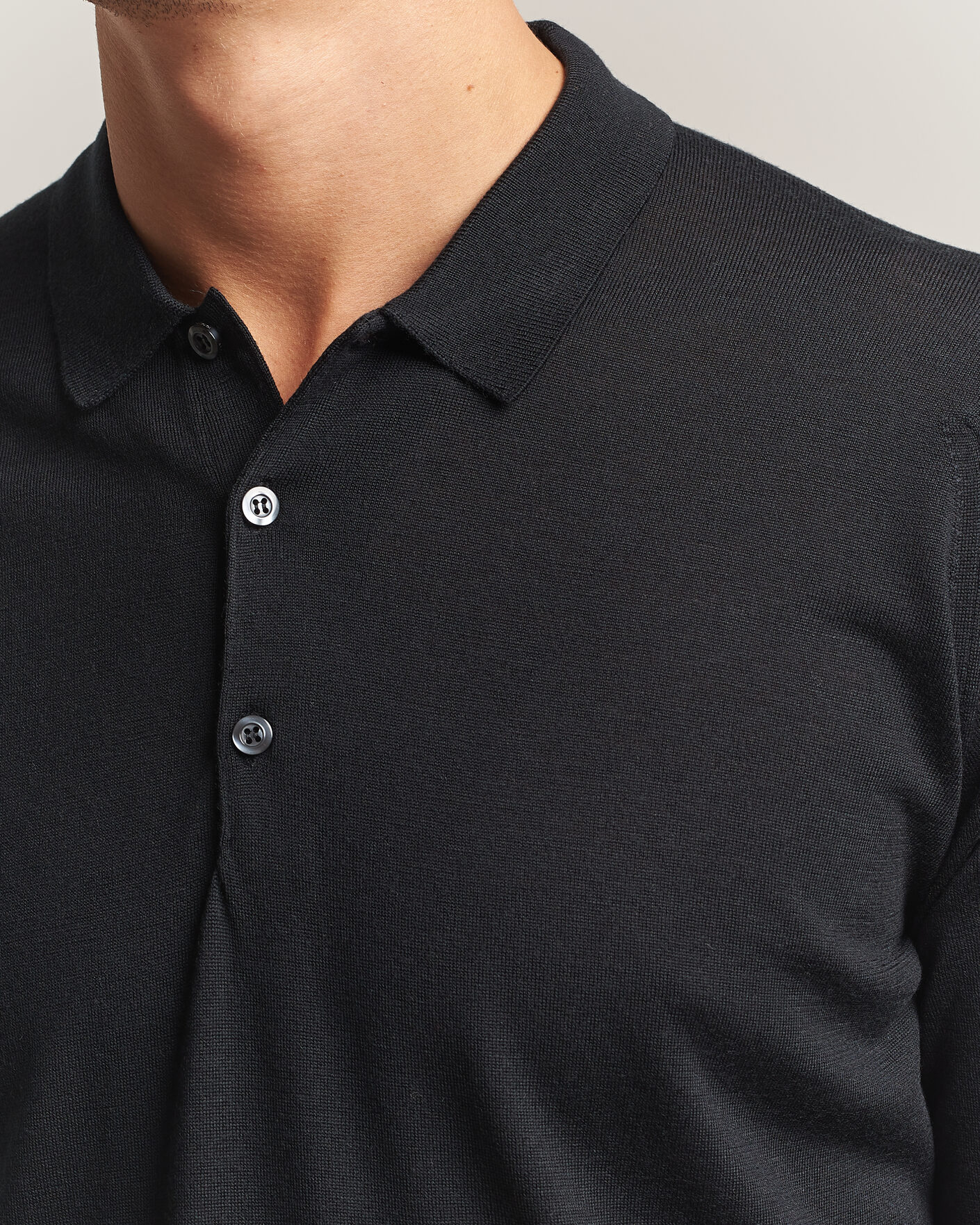 Herre | Gensere | John Smedley | Belper Extra Fine Merino Polo Pullover Black