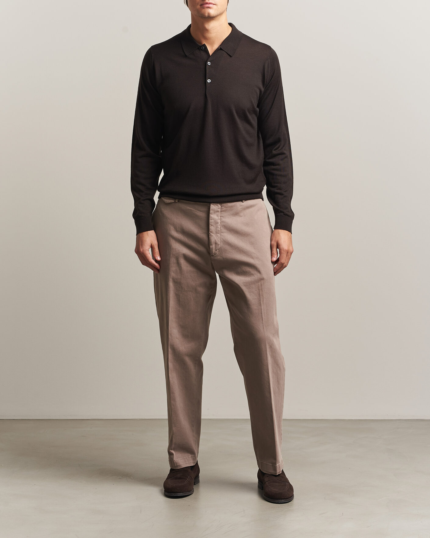 Herre | Gensere | John Smedley | Belper Extra Fine Merino Polo Pullover Faulkner Brown