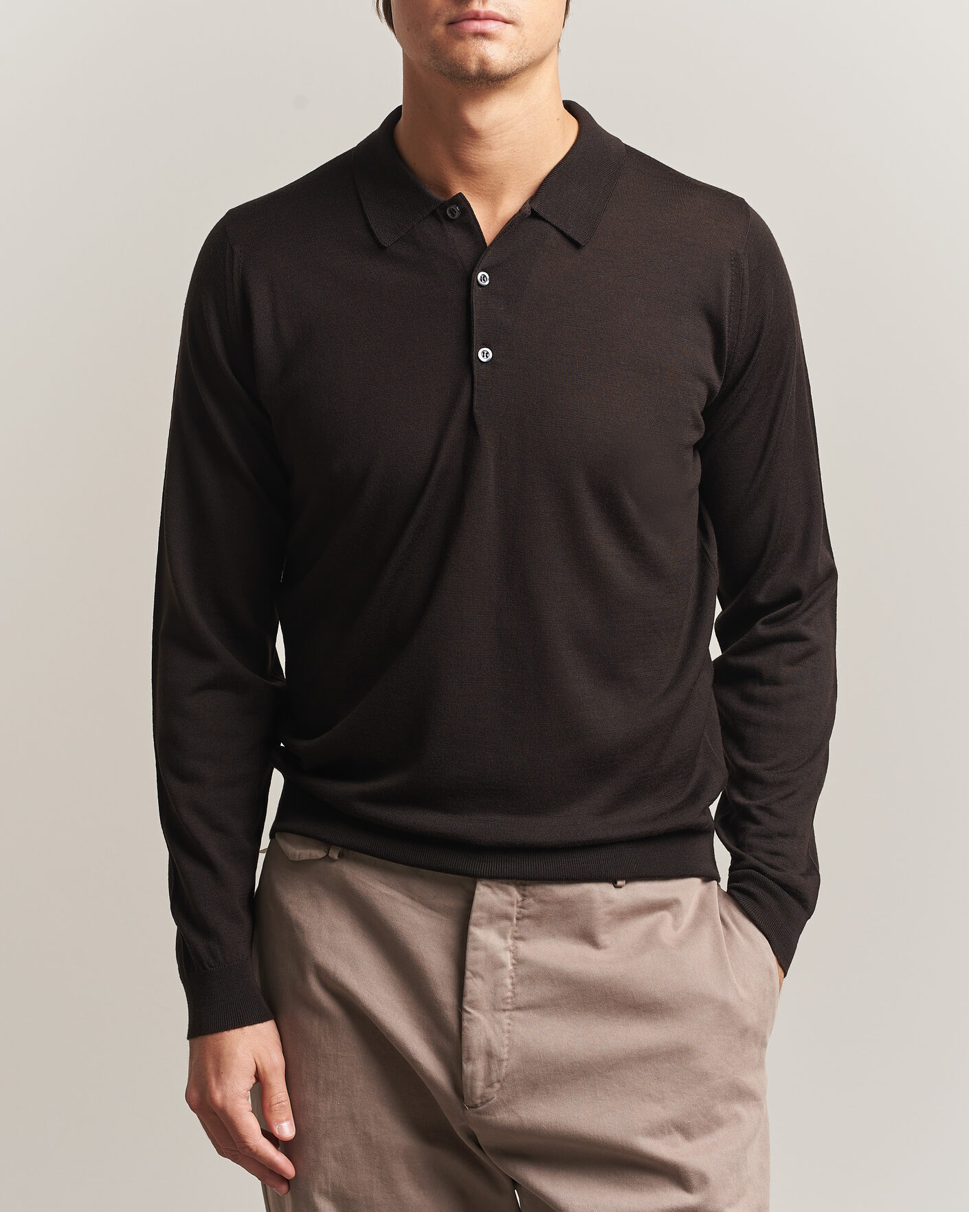 Herre | Gensere | John Smedley | Belper Extra Fine Merino Polo Pullover Faulkner Brown