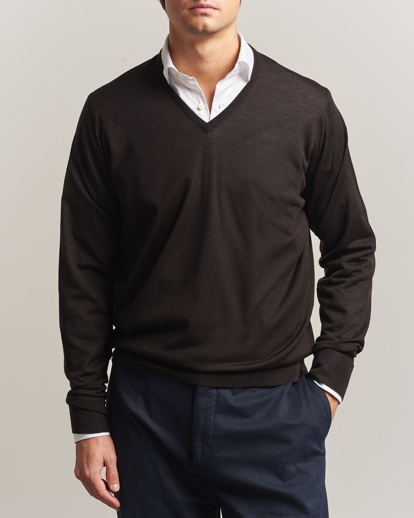 Herre | Gensere | John Smedley | Bobby Extra Fine Merino V-Neck Pullover Faulkner Brown