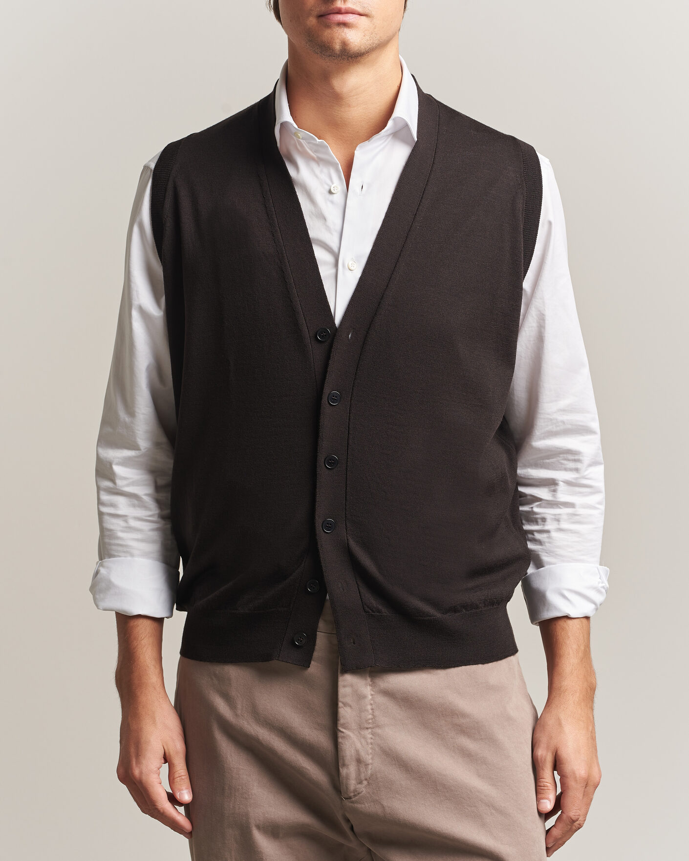 Herre | Gensere | John Smedley | Bolton Extra Fine Merino Waistcoat Faulkner Brown