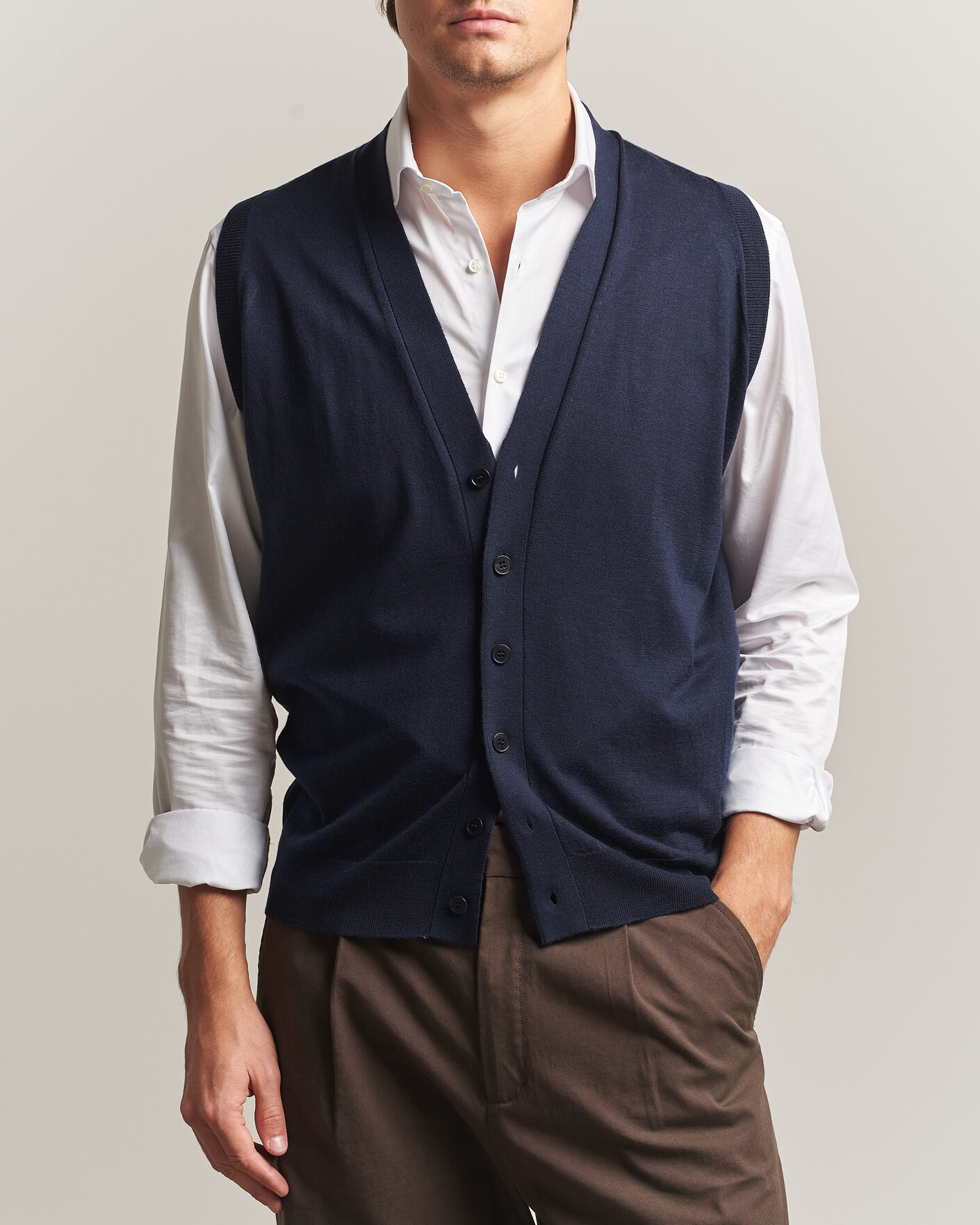 Herre | Gensere | John Smedley | Bolton Extra Fine Merino Waistcoat Midnight