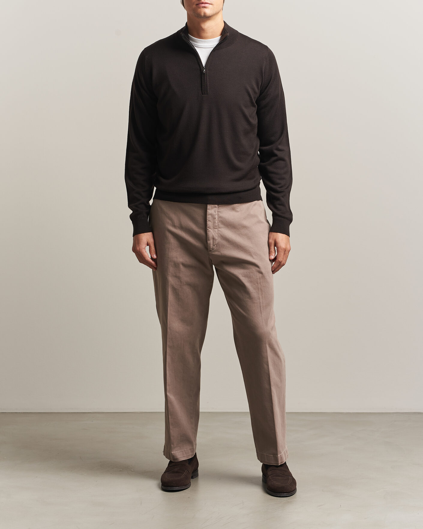 Herre | Gensere | John Smedley | Tapton Extra Fine Merino Half Zip Faulkner Brown