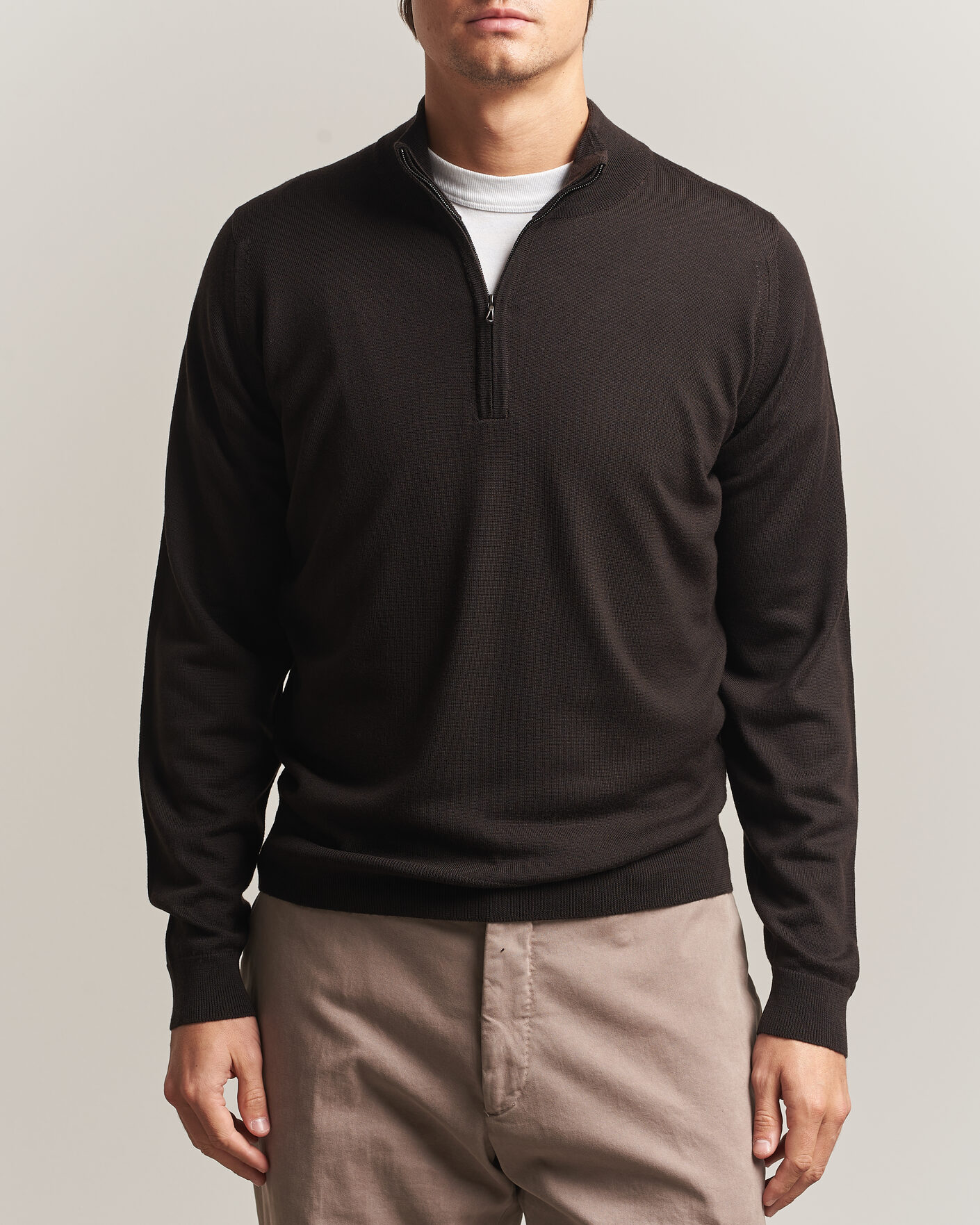 Herre | Gensere | John Smedley | Tapton Extra Fine Merino Half Zip Faulkner Brown