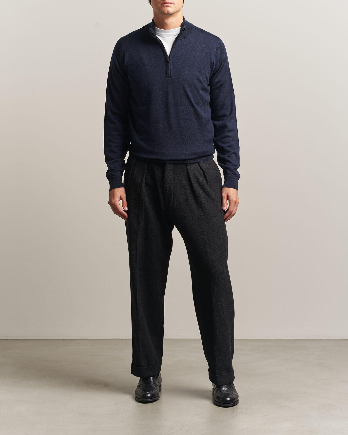 Herre | Gensere | John Smedley | Tapton Extra Fine Merino Half Zip Midnight