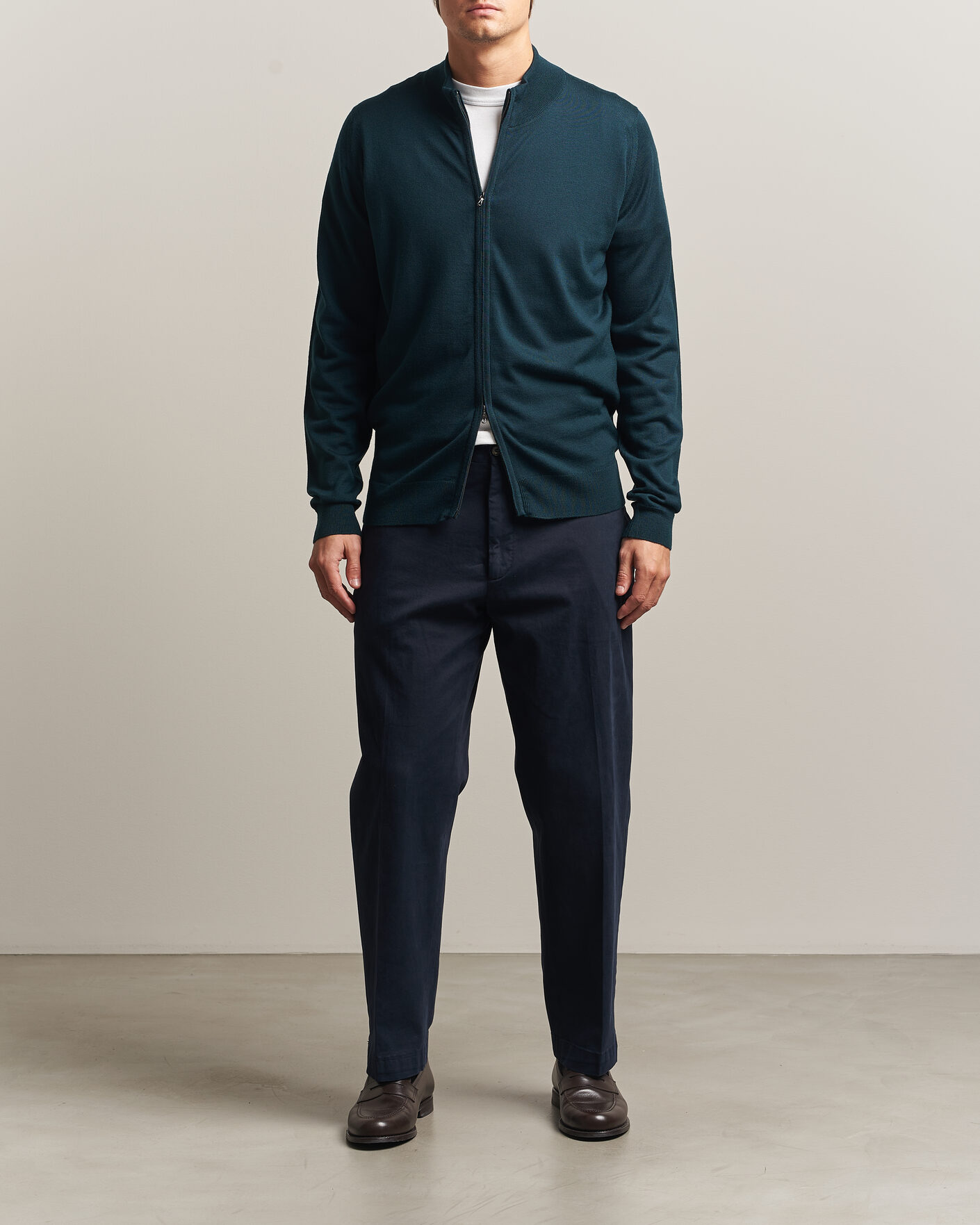 Herre | Gensere | John Smedley | Claygate Extra Fine Merino Full Zip Richardson Green