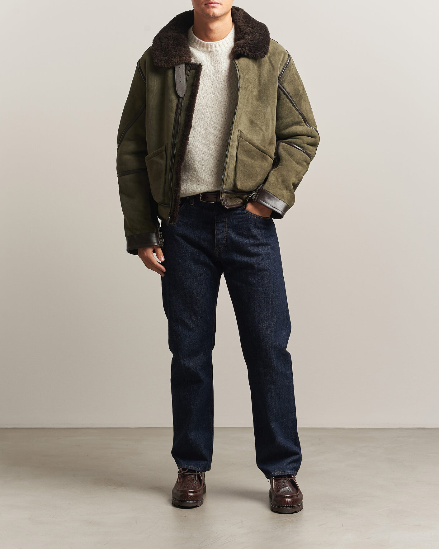 Herre | Jakker | Polo Ralph Lauren | Suede Leather Flight Jacket Myrtle Green