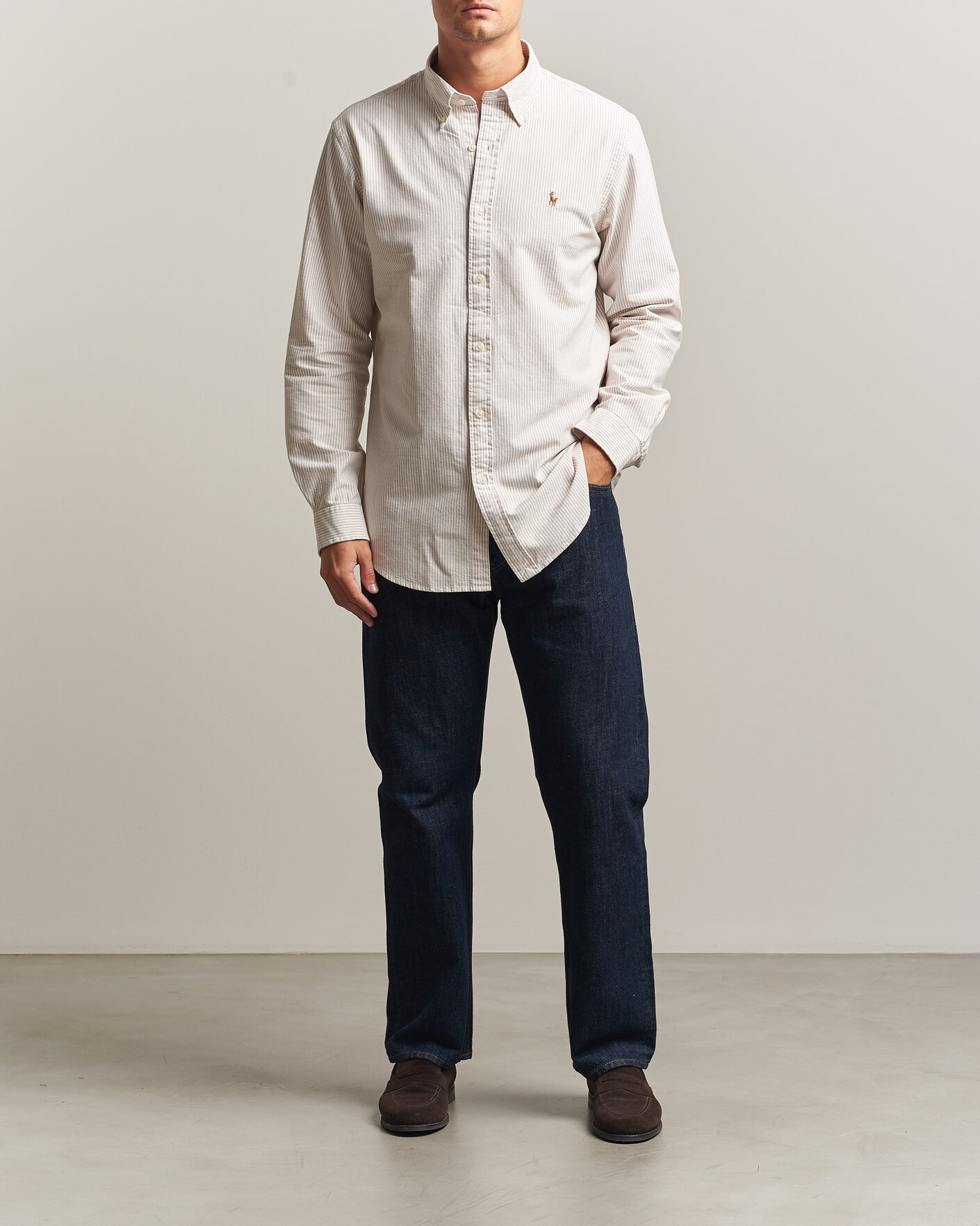 Herre | Skjorter | Polo Ralph Lauren | Custom Fit Striped Oxford Shirt Camel/White