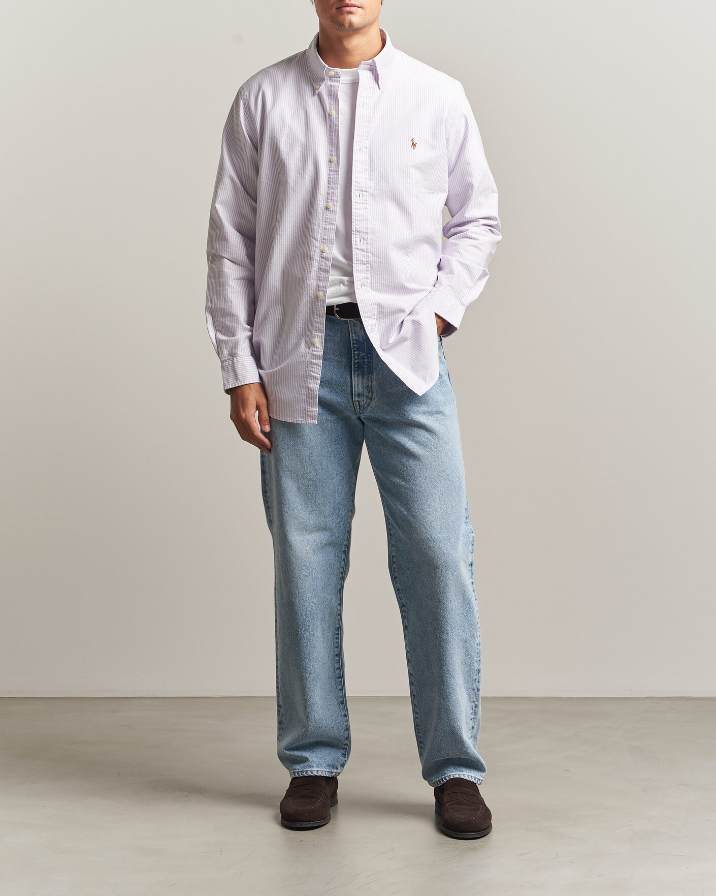 Herre | Skjorter | Polo Ralph Lauren | Custom Fit Striped Oxford Shirt Lilac/White