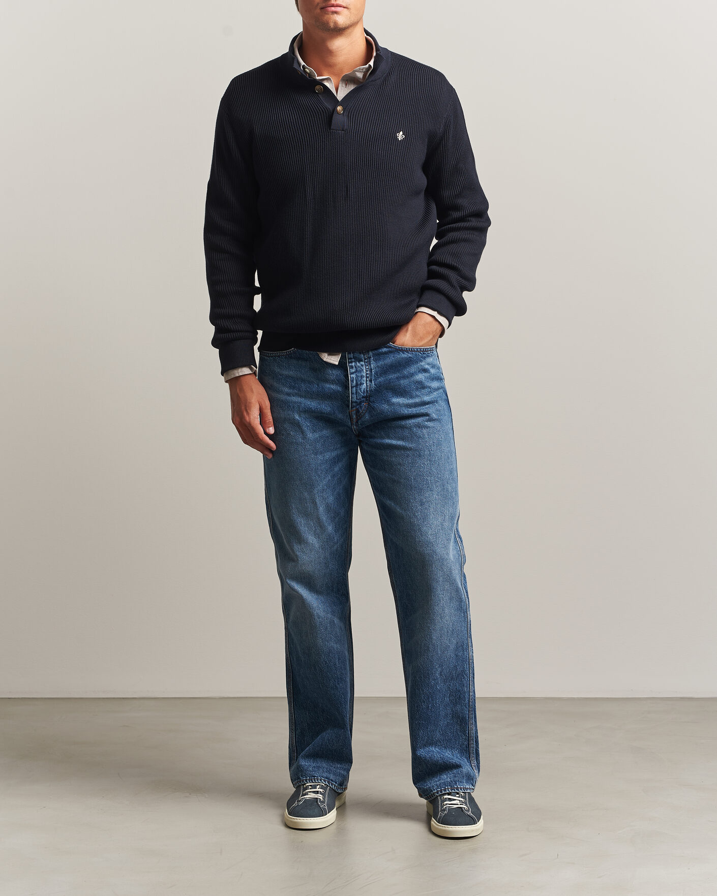 Herre | Gensere | Morris | Niall Half Button Sweater Old Blue