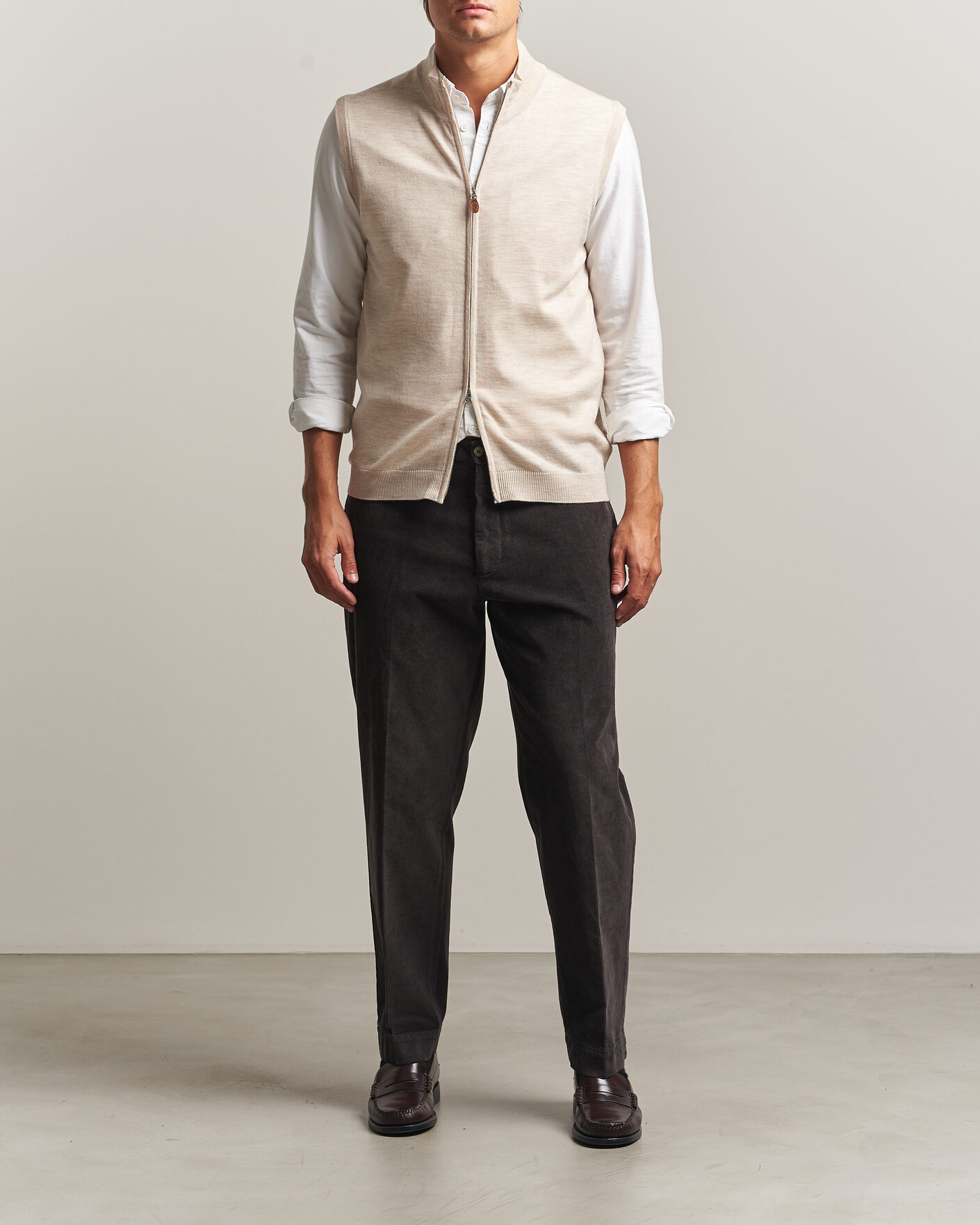 Herre | Gensere | Morris | Merino Zip Vest Off White