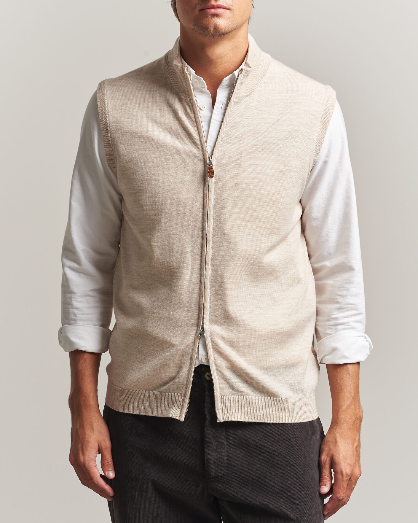 Herre | Gensere | Morris | Merino Zip Vest Off White