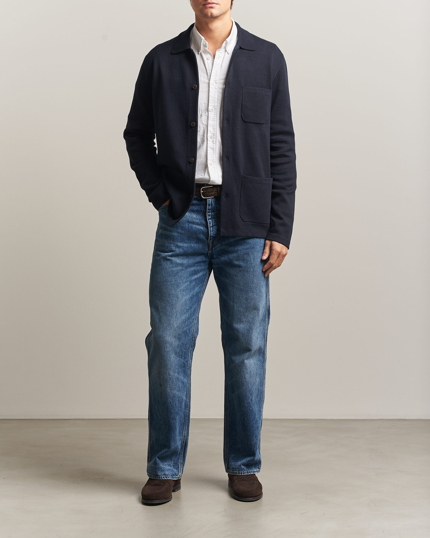 Herre | Gensere | Morris | Dudley Knitted Overshirt Navy