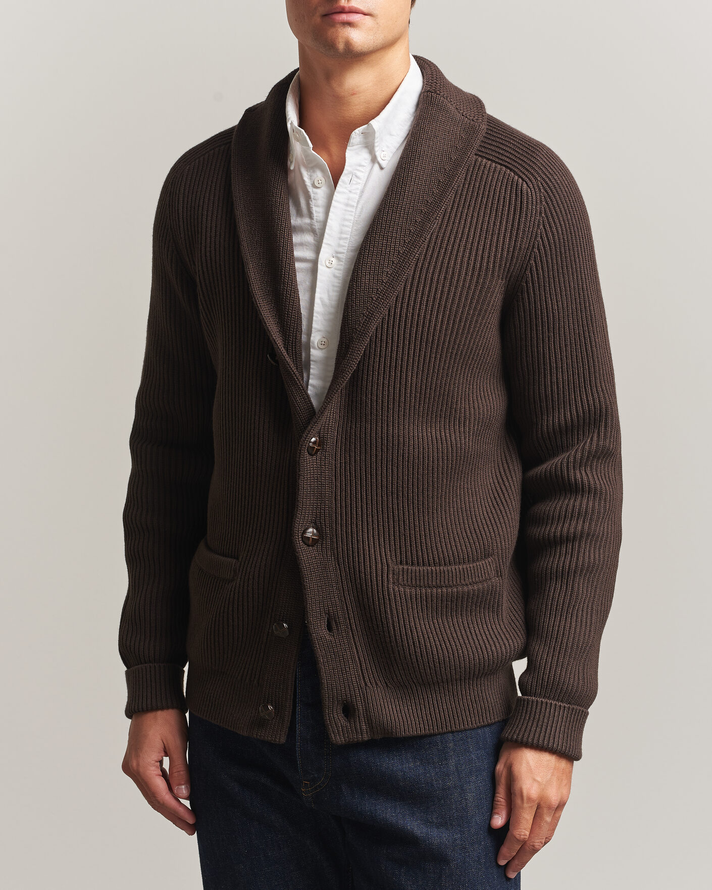 Herre | Gensere | Morris | Brayden Shawl Cardigan Brown