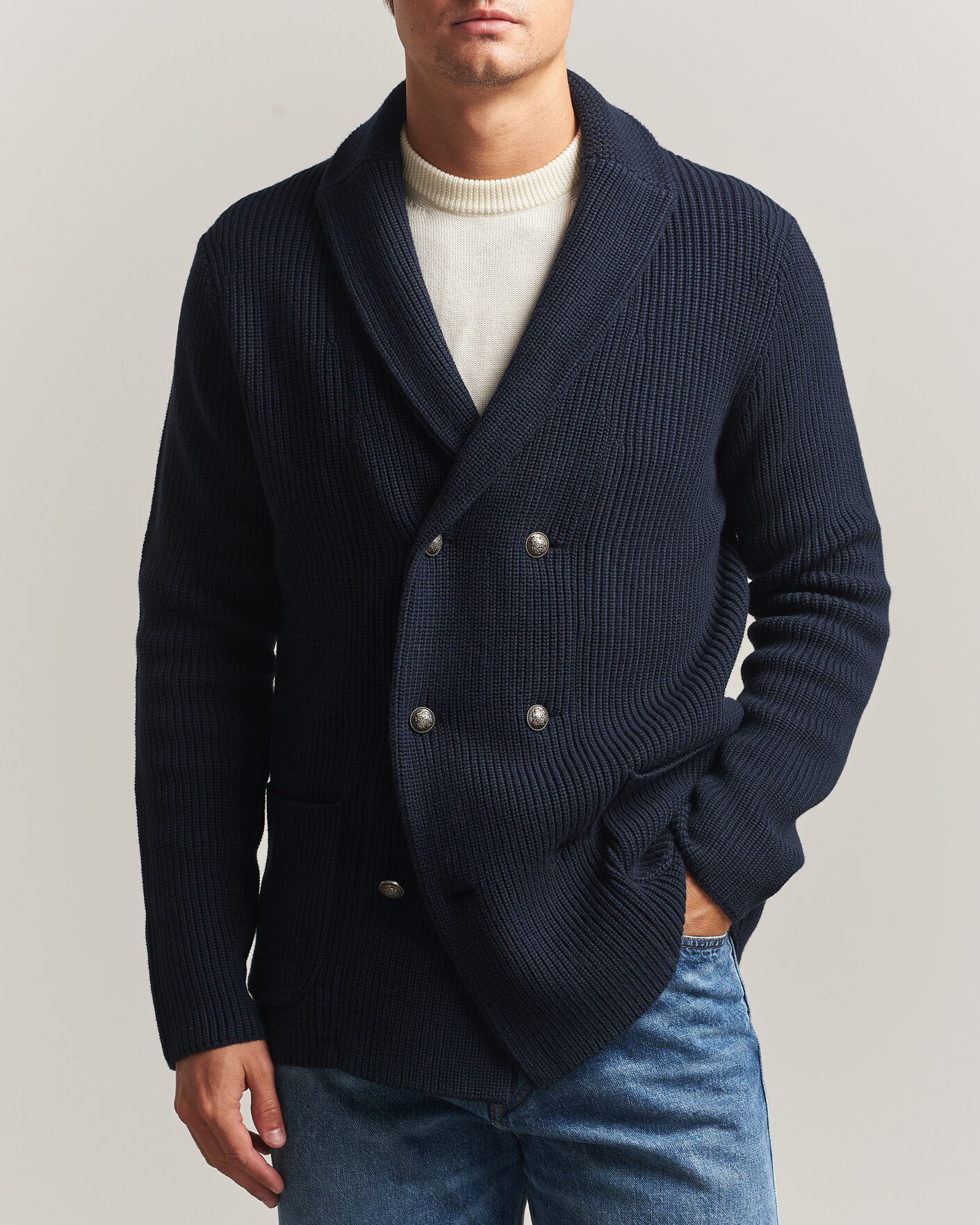 Herre | Gensere | Morris | Brayden DB Shawl Cardigan Navy