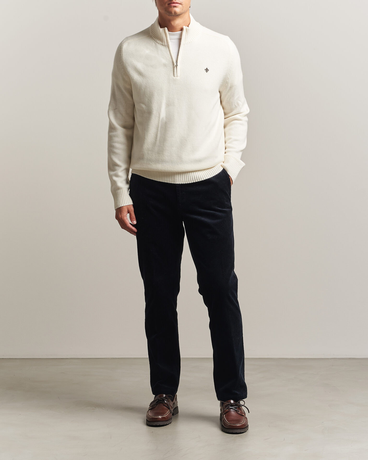 Herre | Gensere | Morris | Hertford Lambswool Half Zip Off White