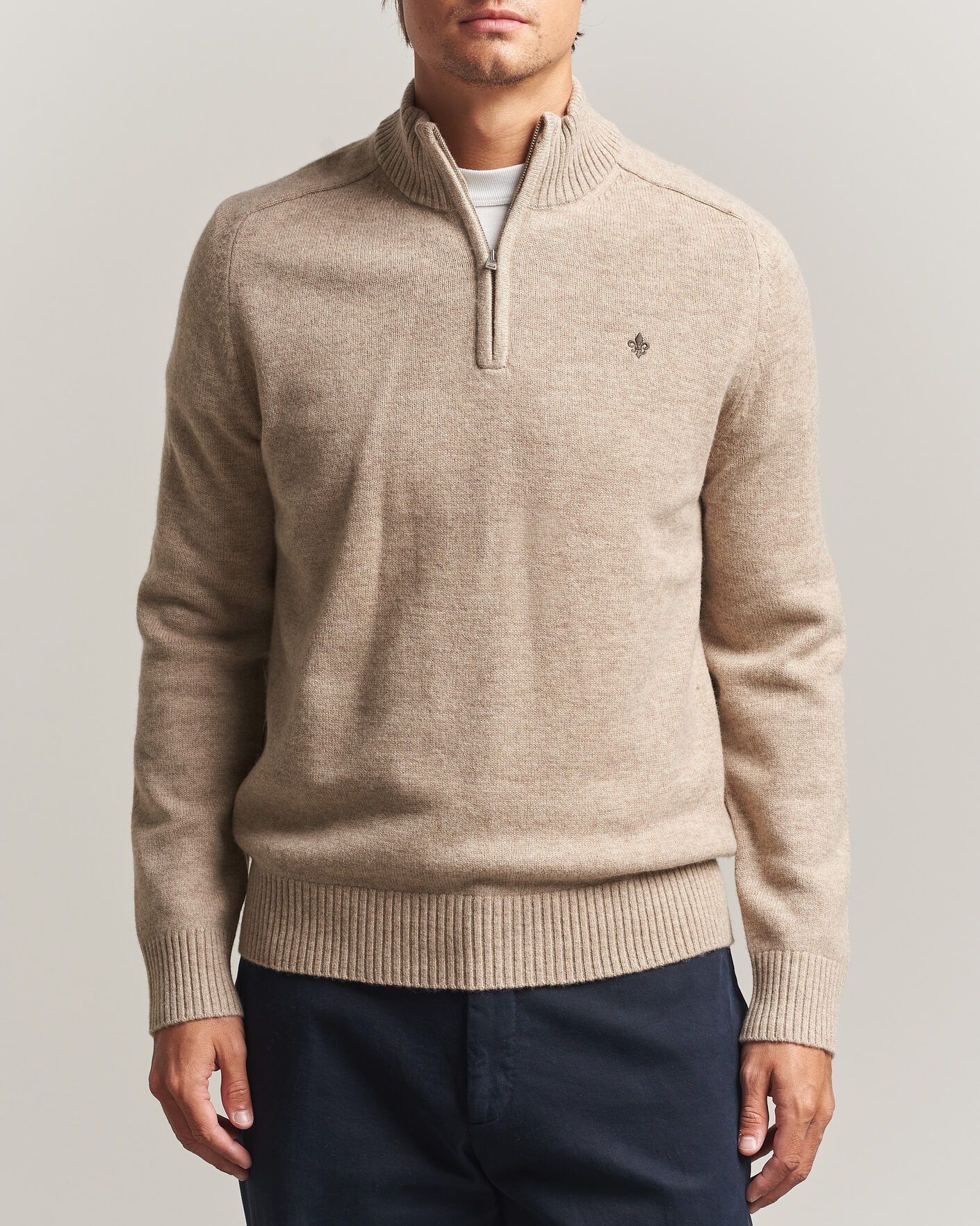 Herre | Gensere | Morris | Hertford Lambswool Half Zip Khaki