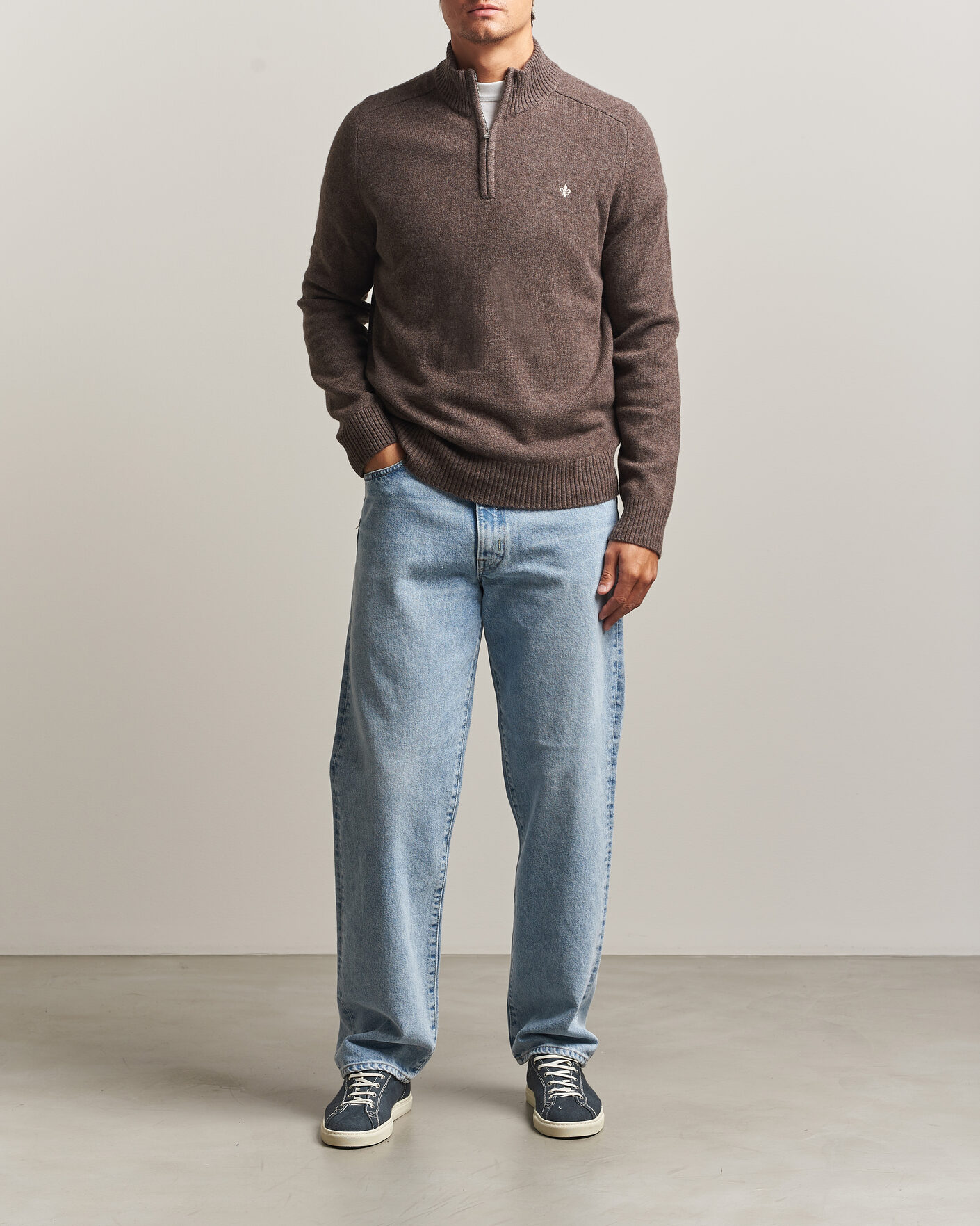Herre | Gensere | Morris | Hertford Lambswool Half Zip Brown