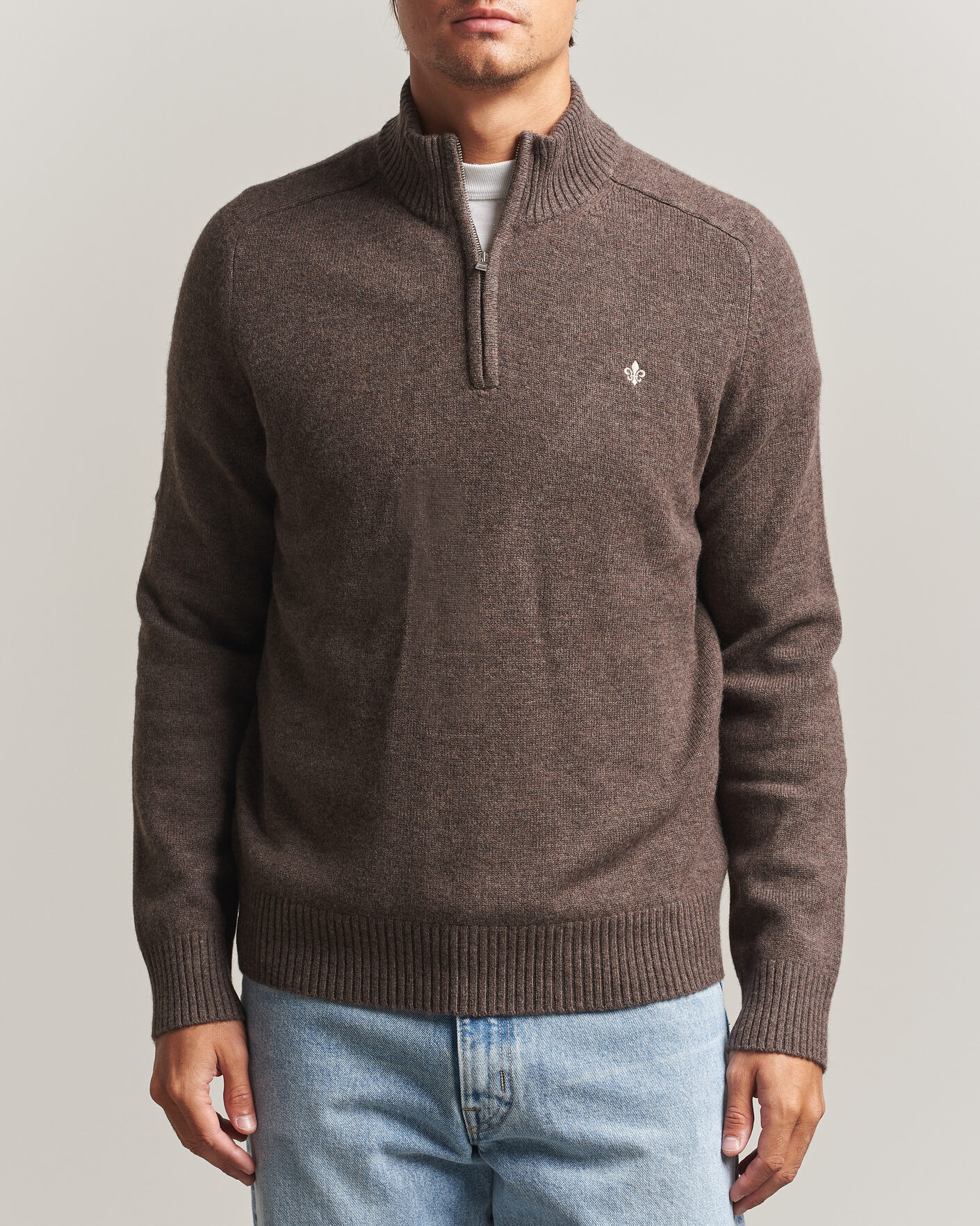 Herre | Gensere | Morris | Hertford Lambswool Half Zip Brown