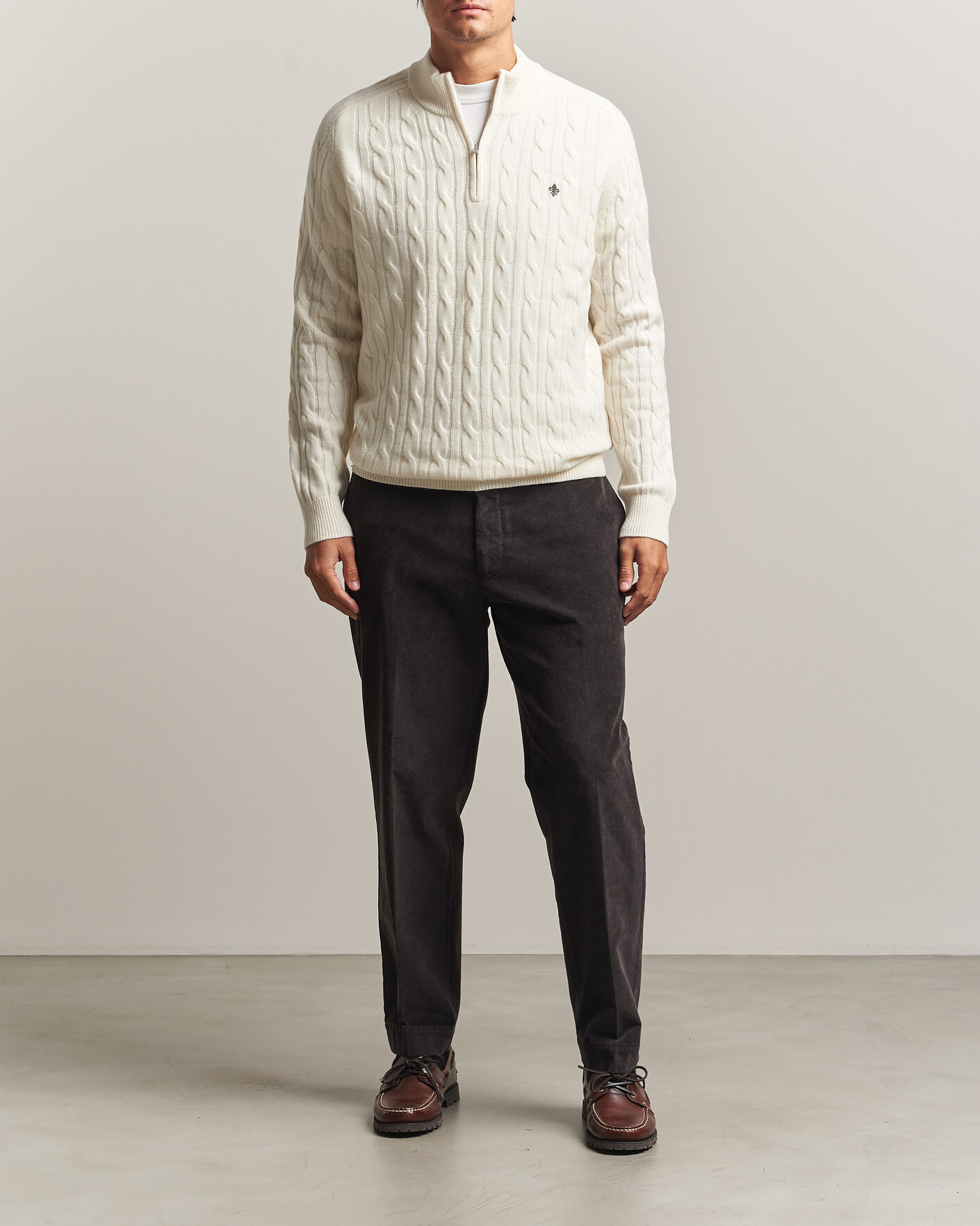 Herre | Gensere | Morris | Hertford Cable Half Zip Off White