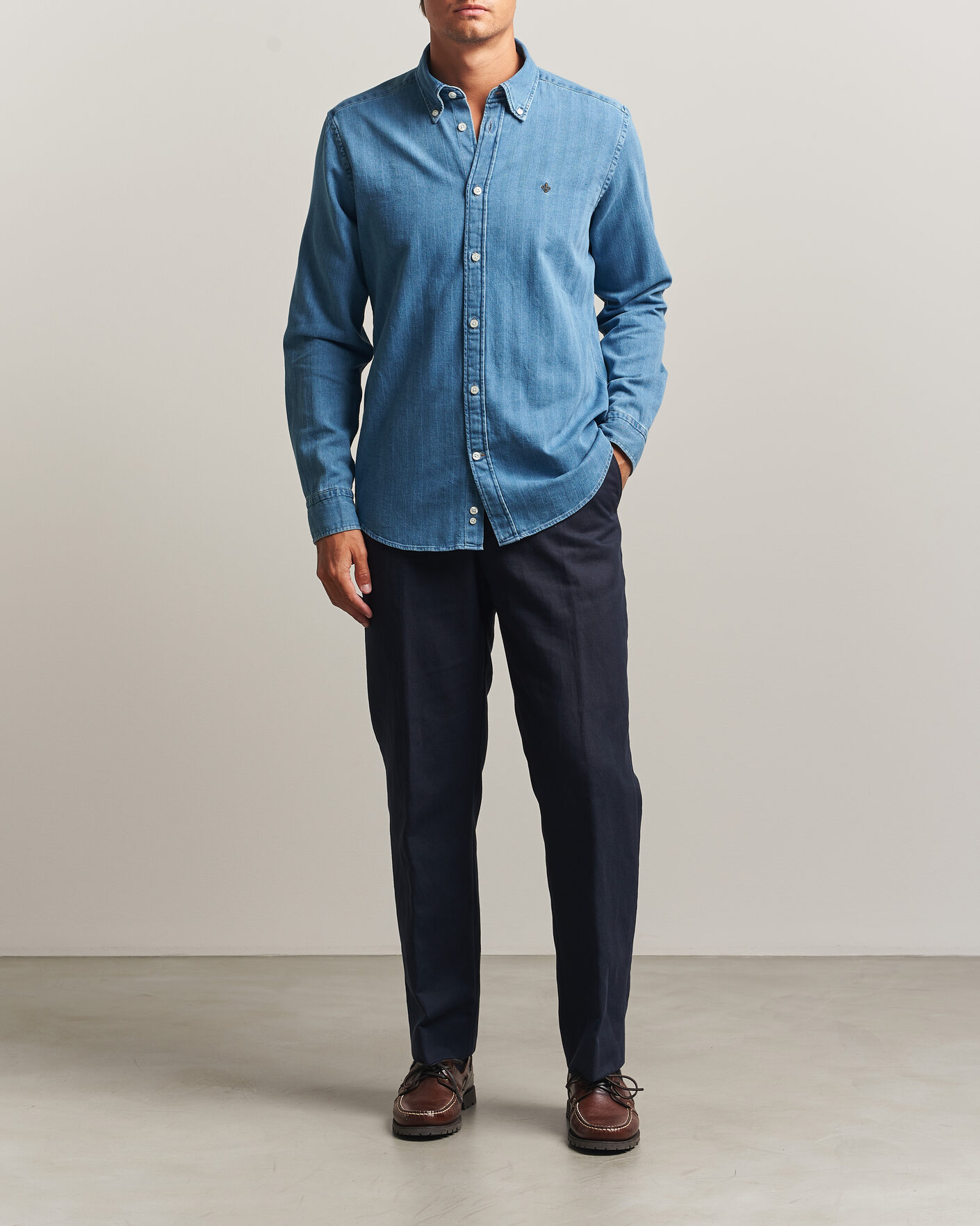 Herre | Skjorter | Morris | Indigo Herringbone Shirt Light Blue