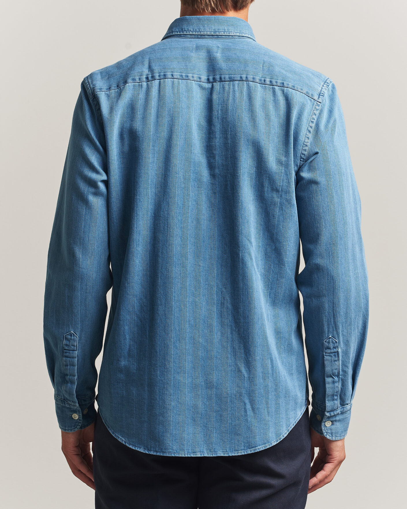 Herre | Skjorter | Morris | Indigo Herringbone Shirt Light Blue