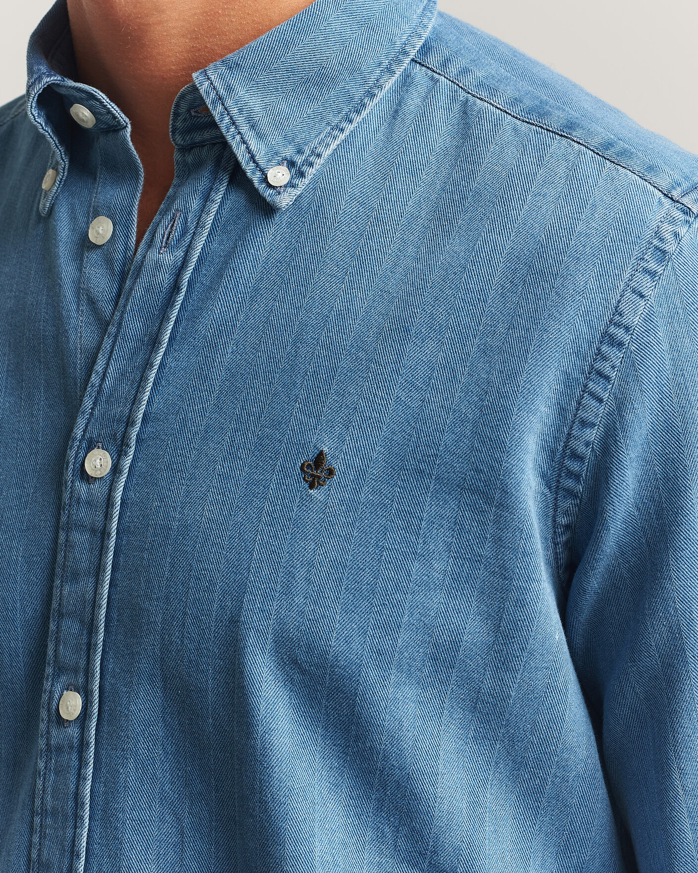 Herre | Skjorter | Morris | Indigo Herringbone Shirt Light Blue