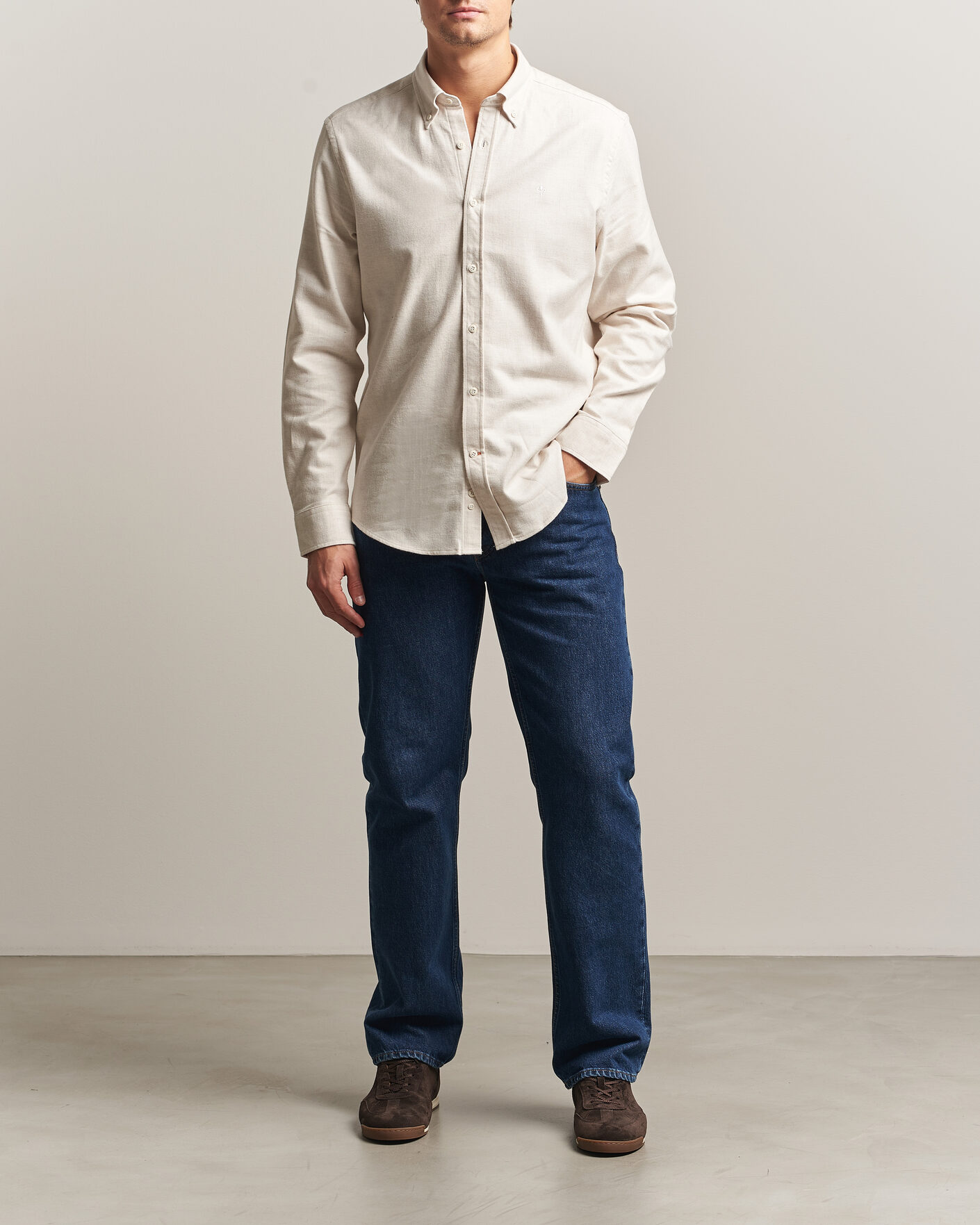 Herre | Skjorter | Morris | Flannel Herringbone Shirt Off White